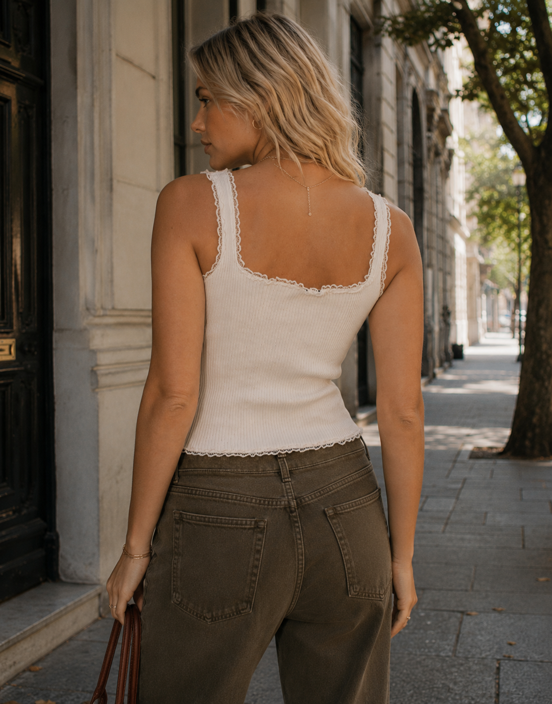Embroidered Tulip Cami - Beige