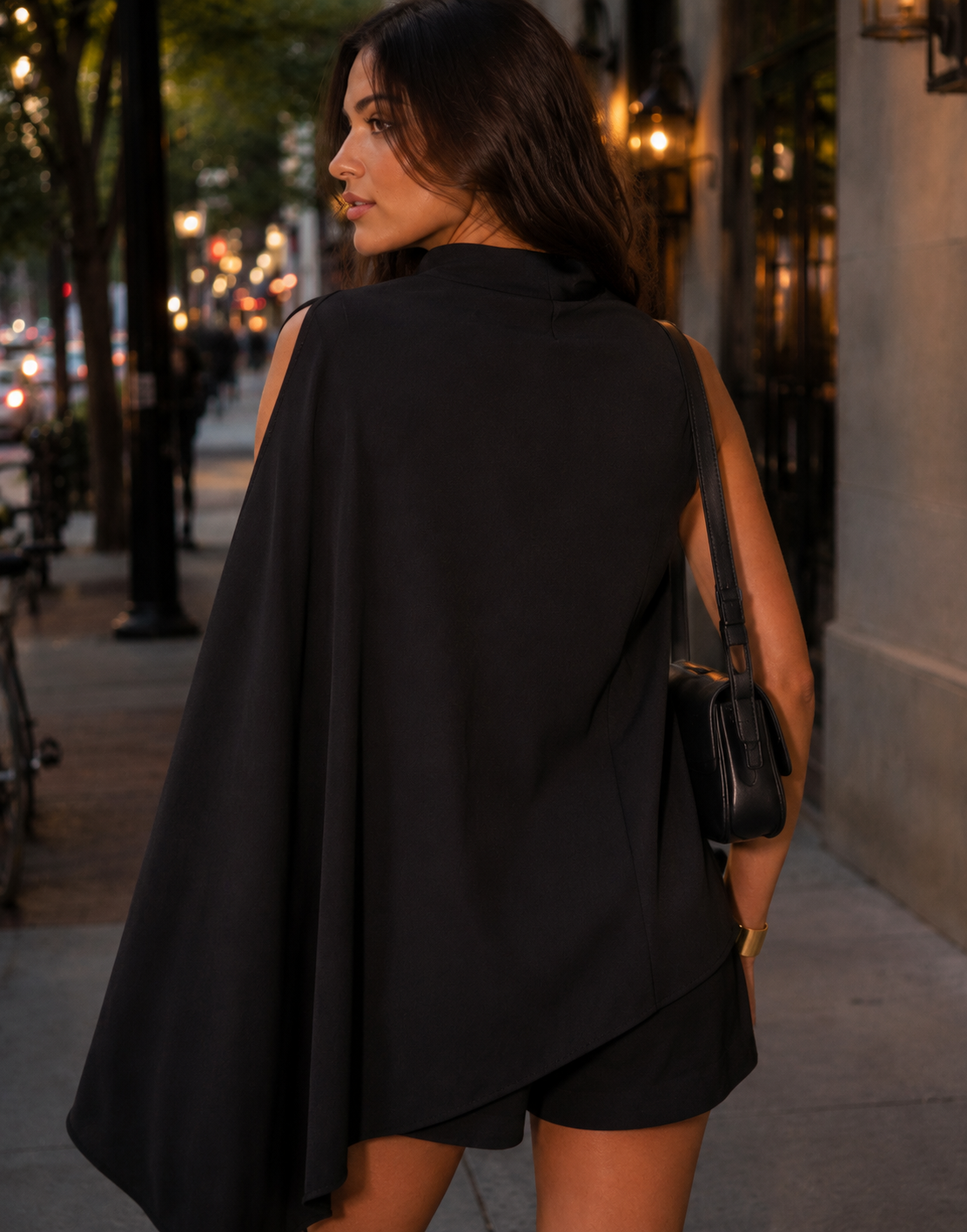Sequin Cape Crop Two-Piece - Black