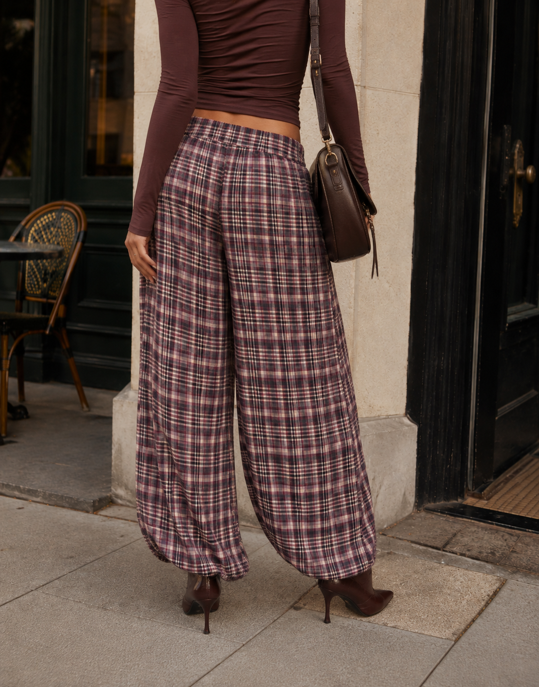 Plaid Harem Pants - Purple