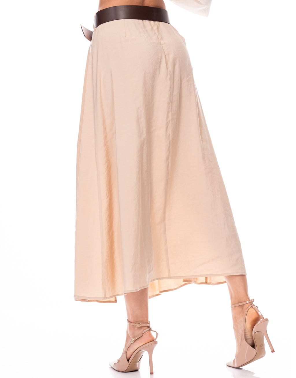 Pleated Midi Skirt with Slit - Beige