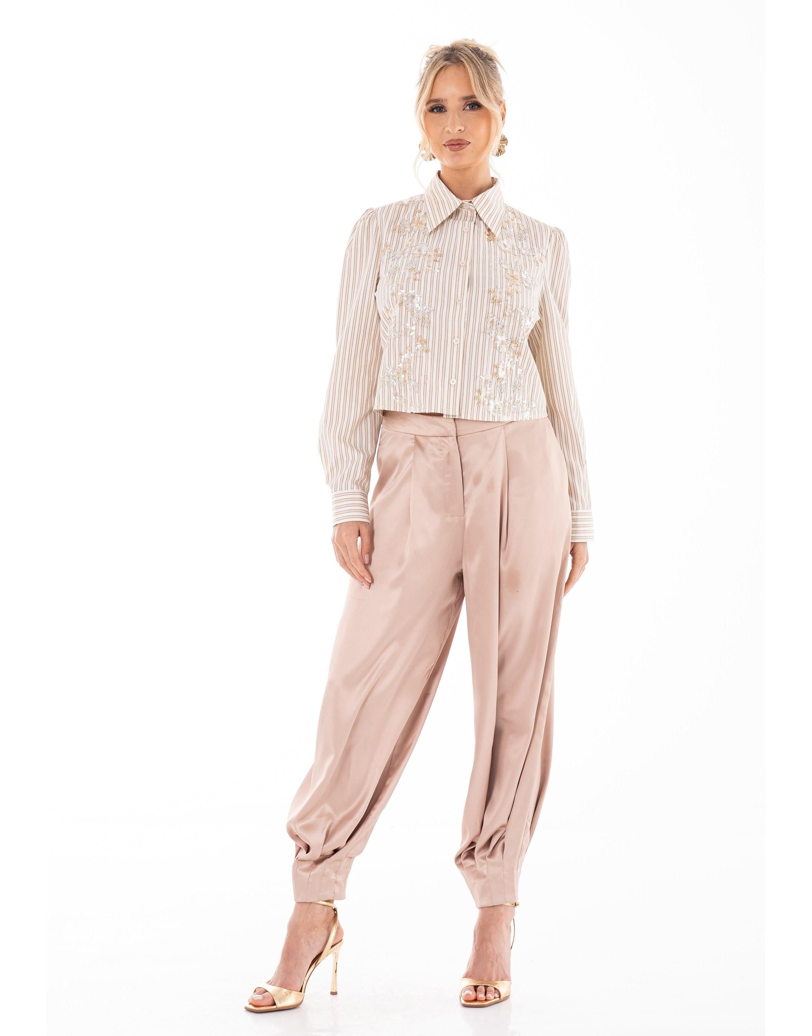 Camel Satin Tapered Pants - Camel