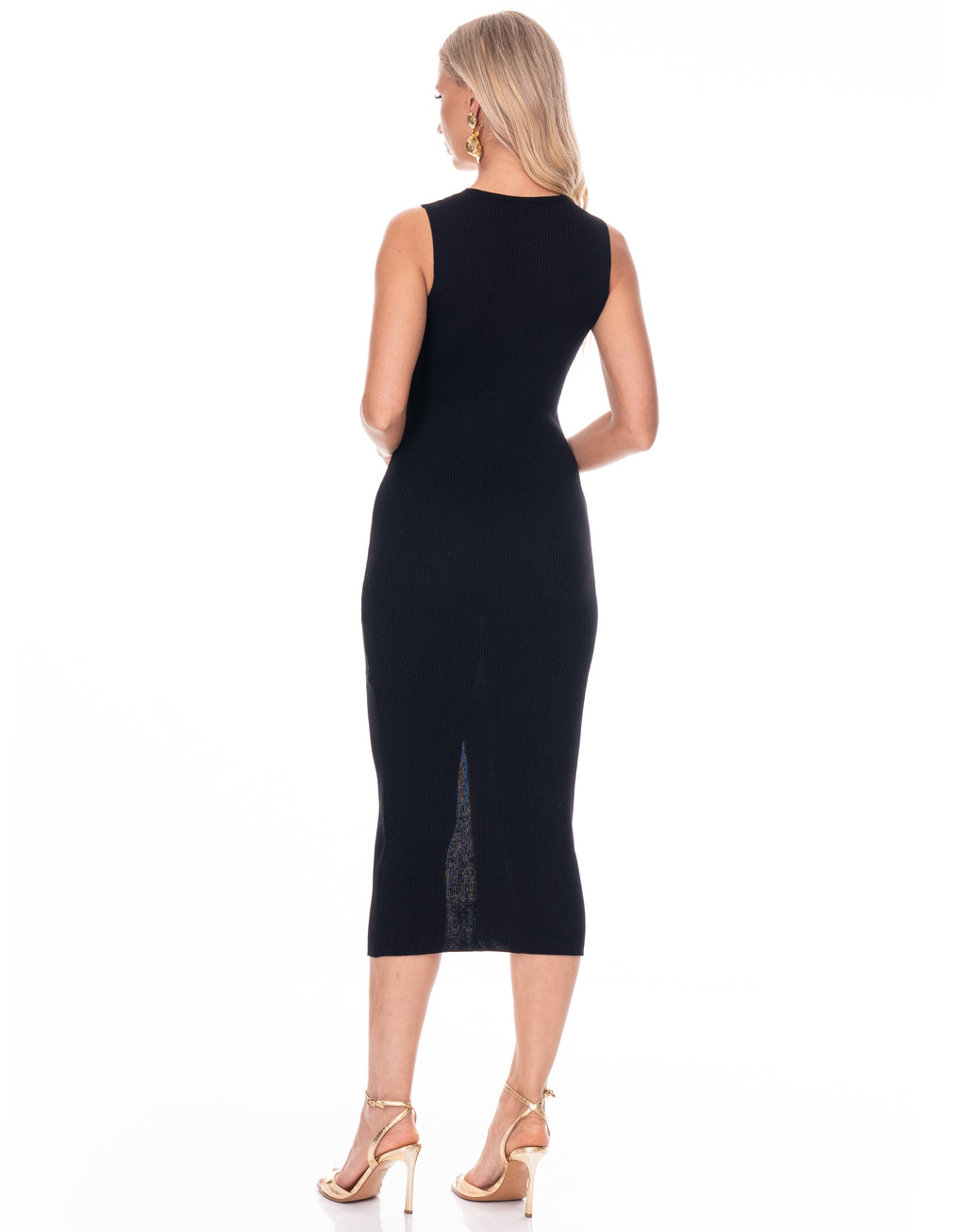 Button-Front Midi Dress - Black