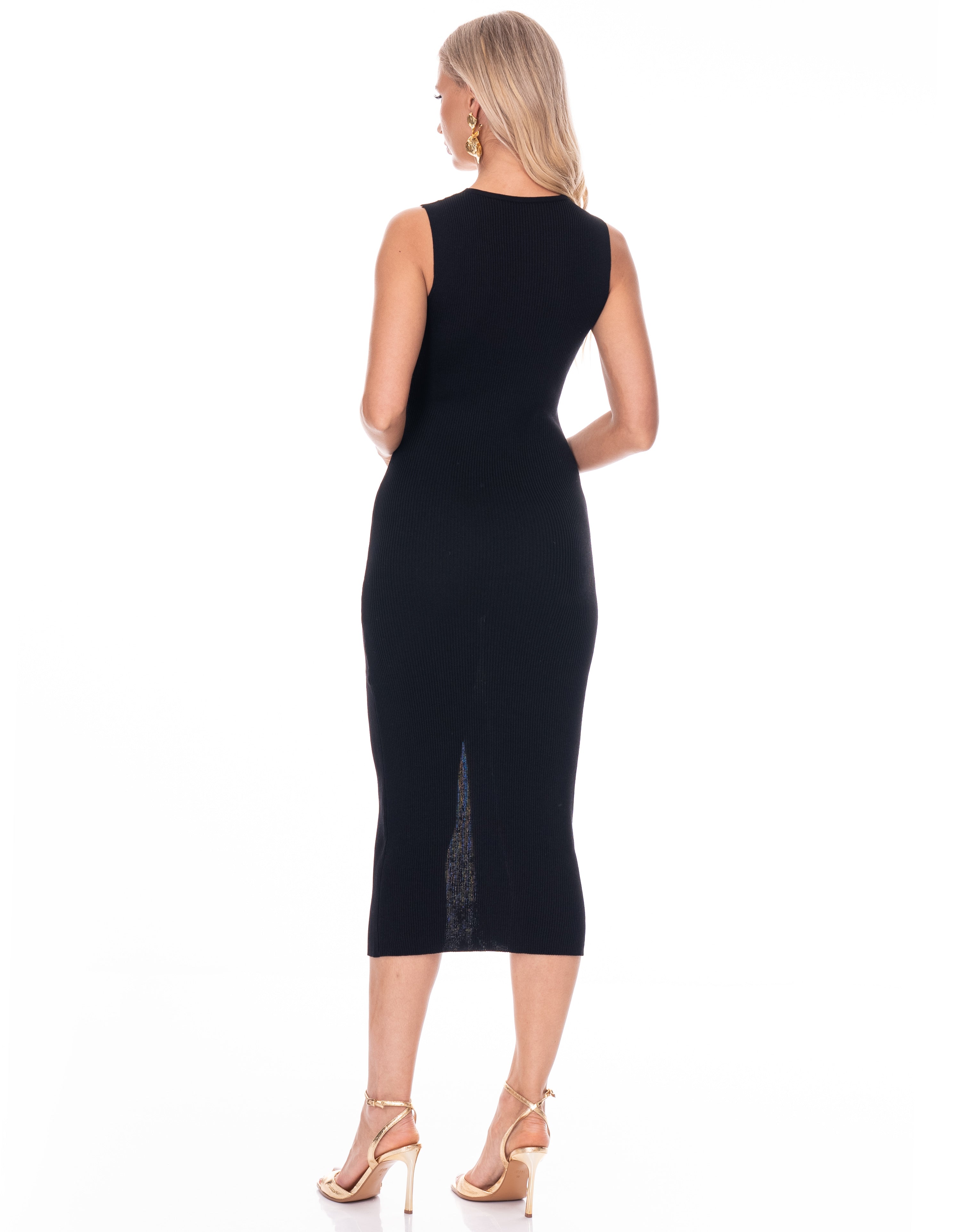 Button-Front Midi Dress - Black