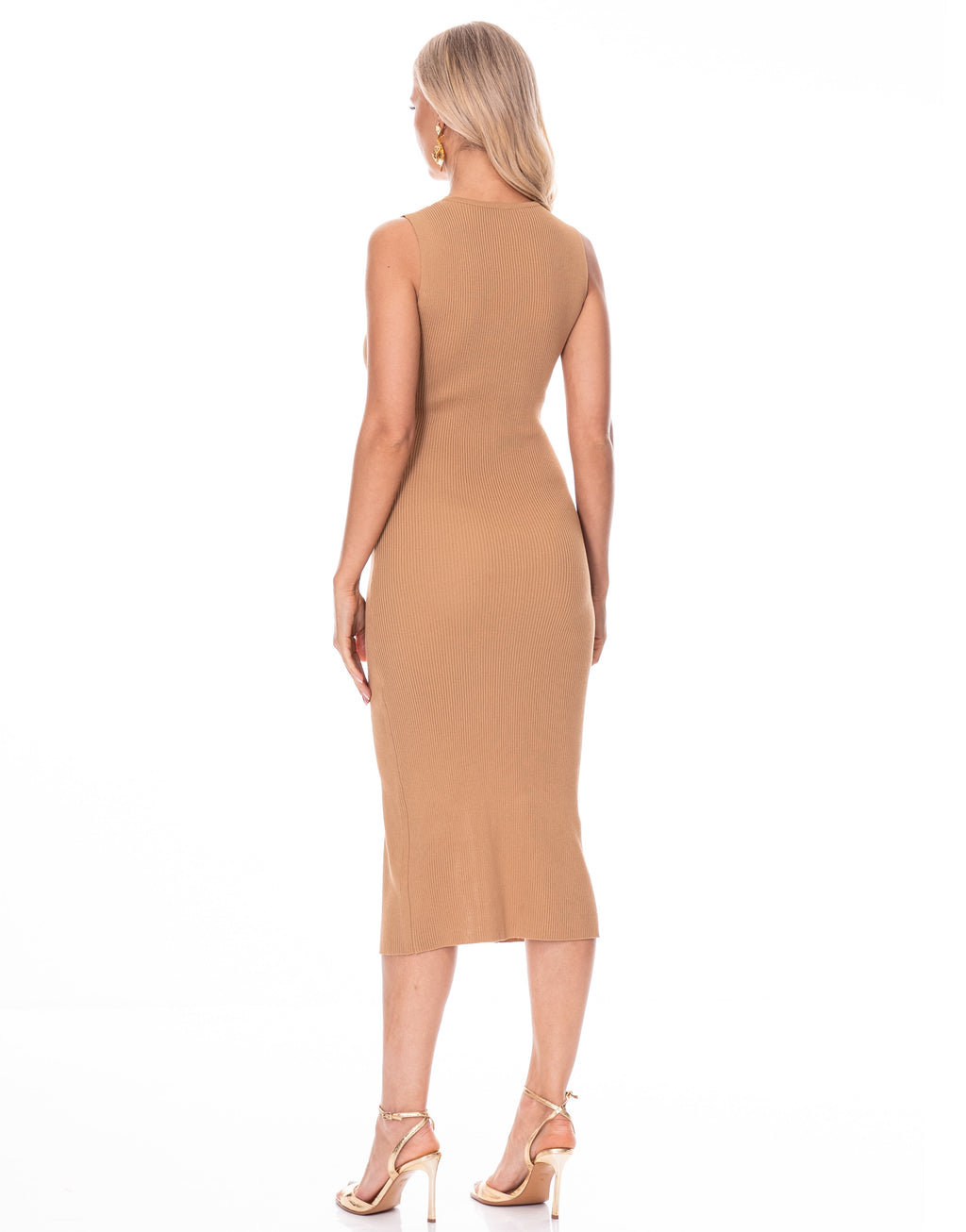 Button-Front Midi Dress - Camel