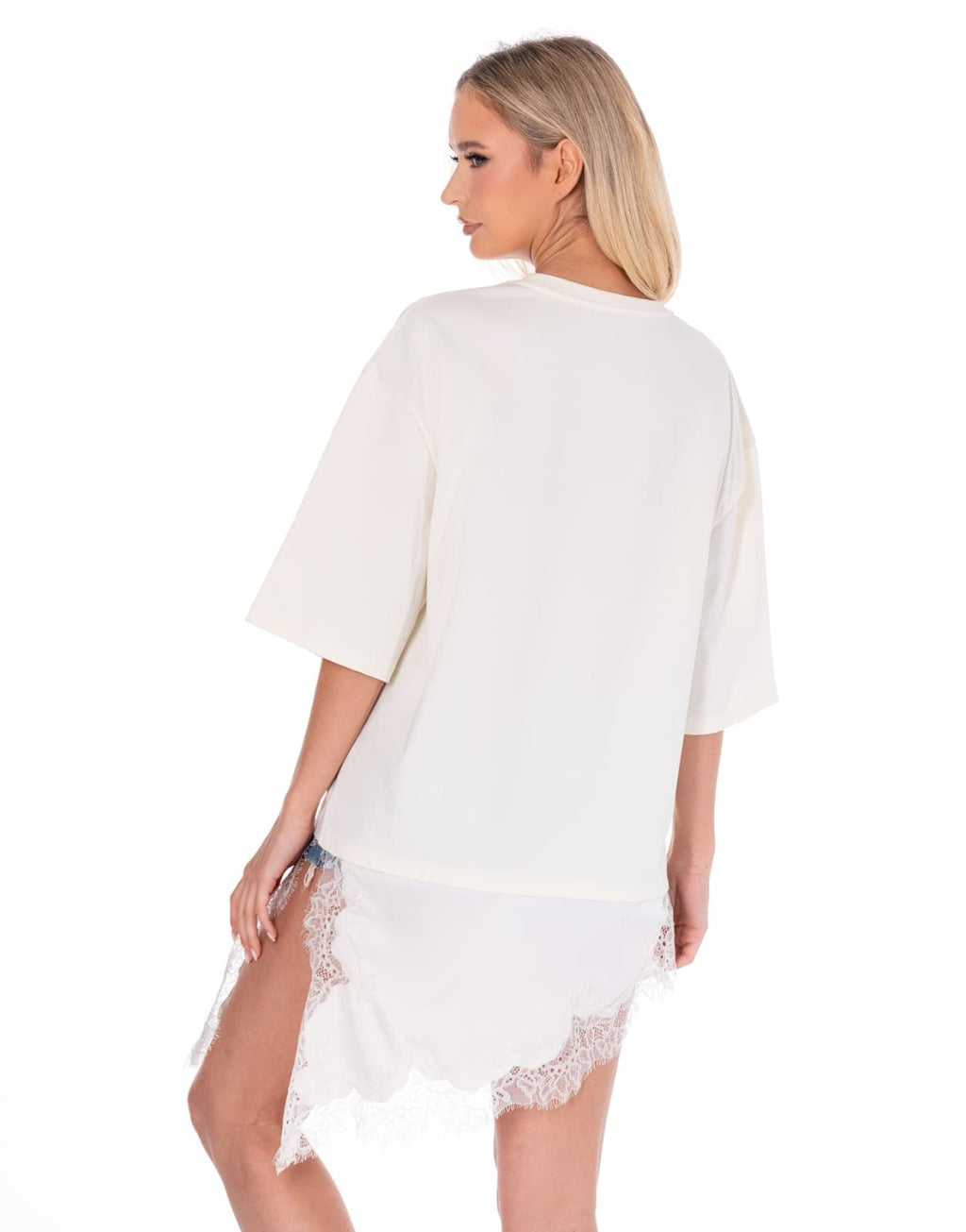 Lace Trim Mini Dress - Beige