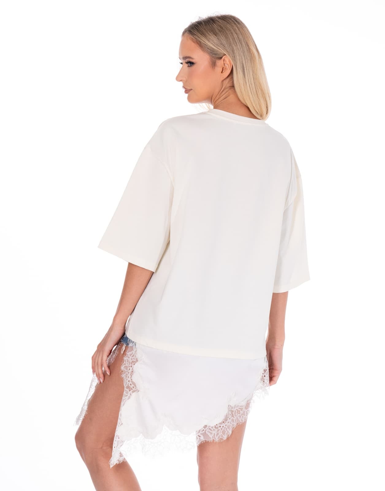 Lace Trim Mini Dress - Beige