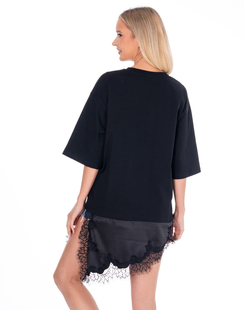 Lace Trim Mini Dress - Black