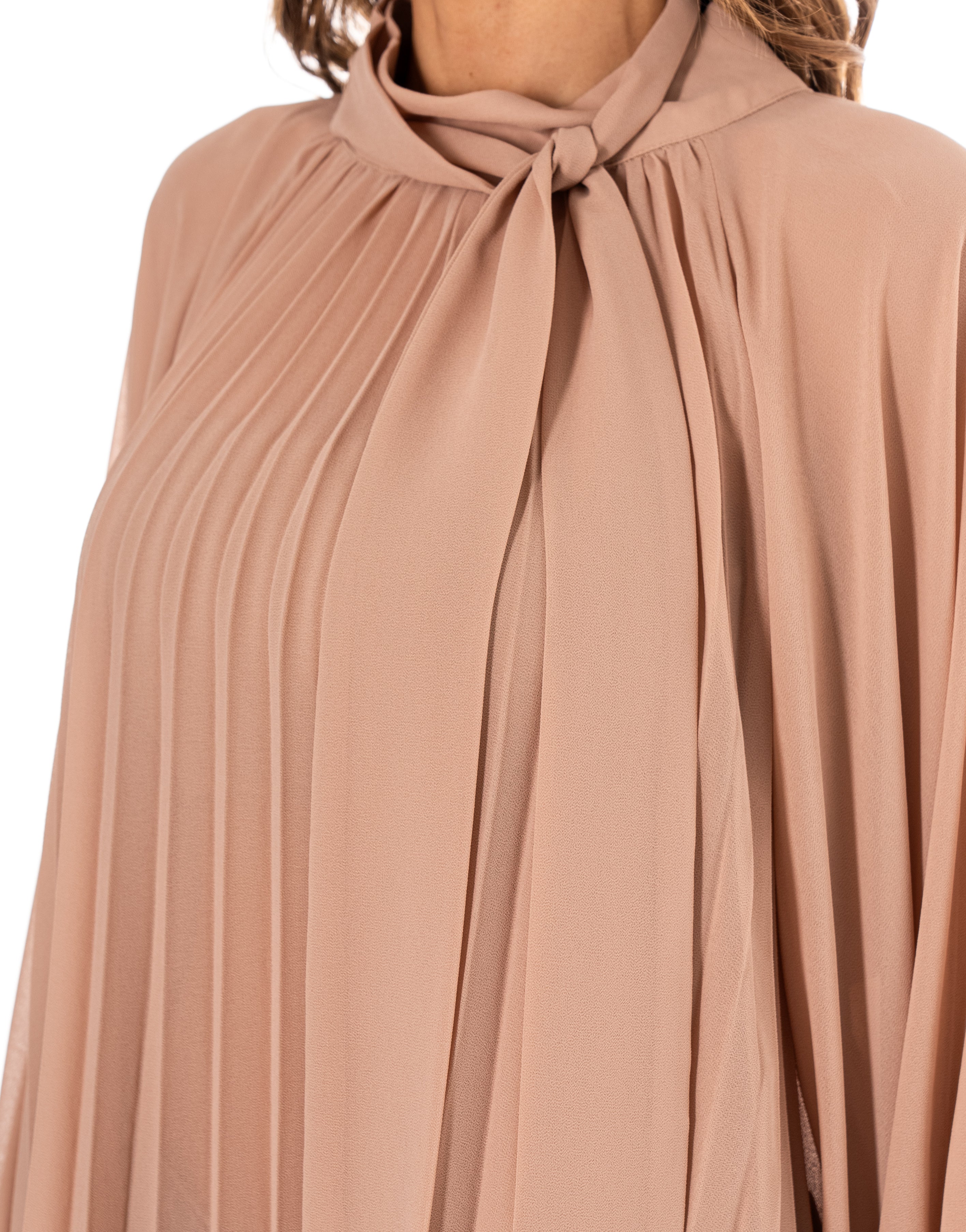 Pleated Blouson Long-Sleeve Top - Camel