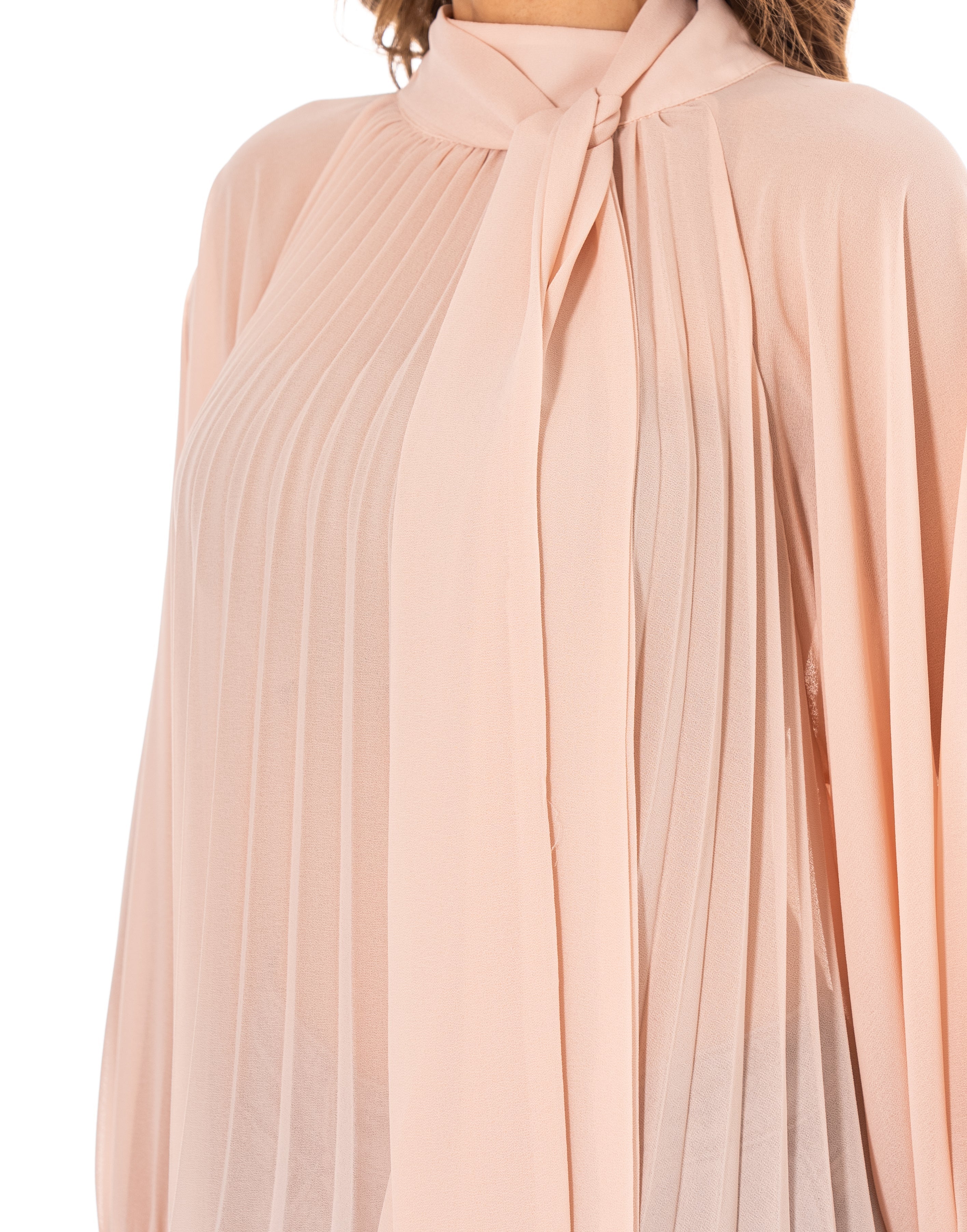 Pleated Blouson Long-Sleeve Top - Pink