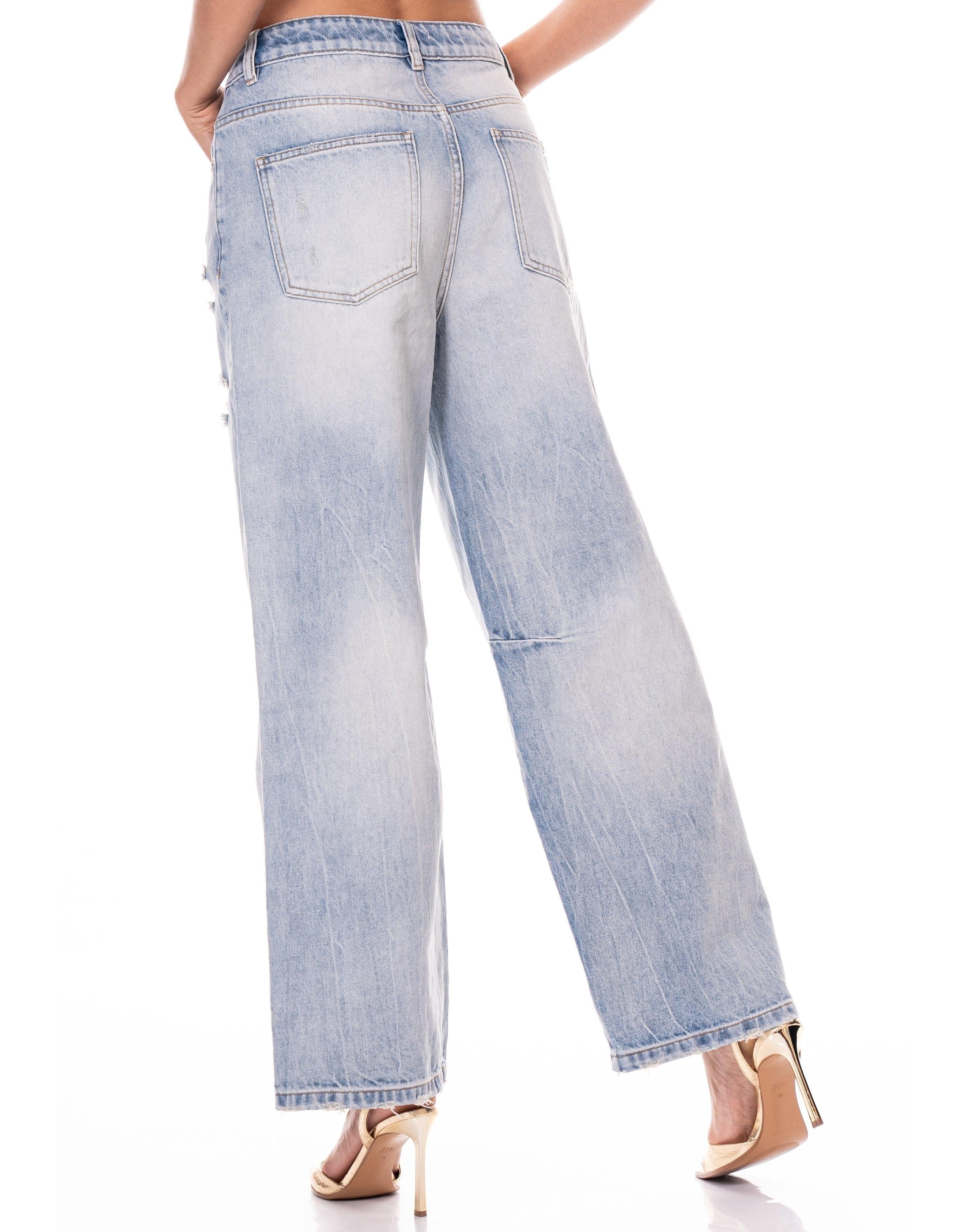 Distressed Wide-Leg Jeans - Denim