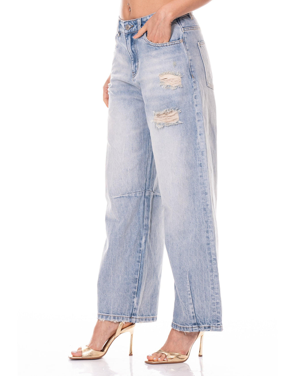 Distressed Wide-Leg Jeans - Denim
