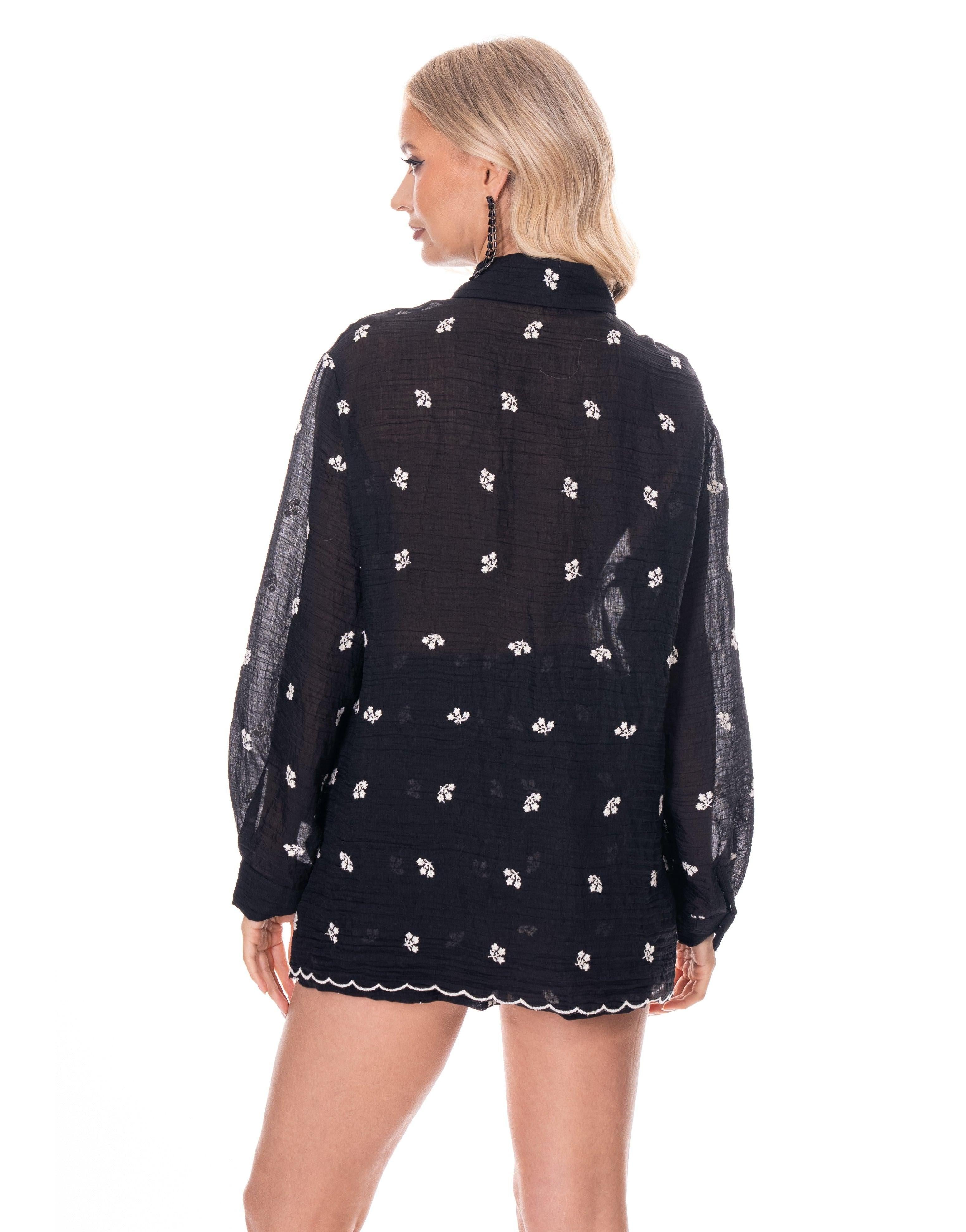 Sheer Floral Button-Down - Black