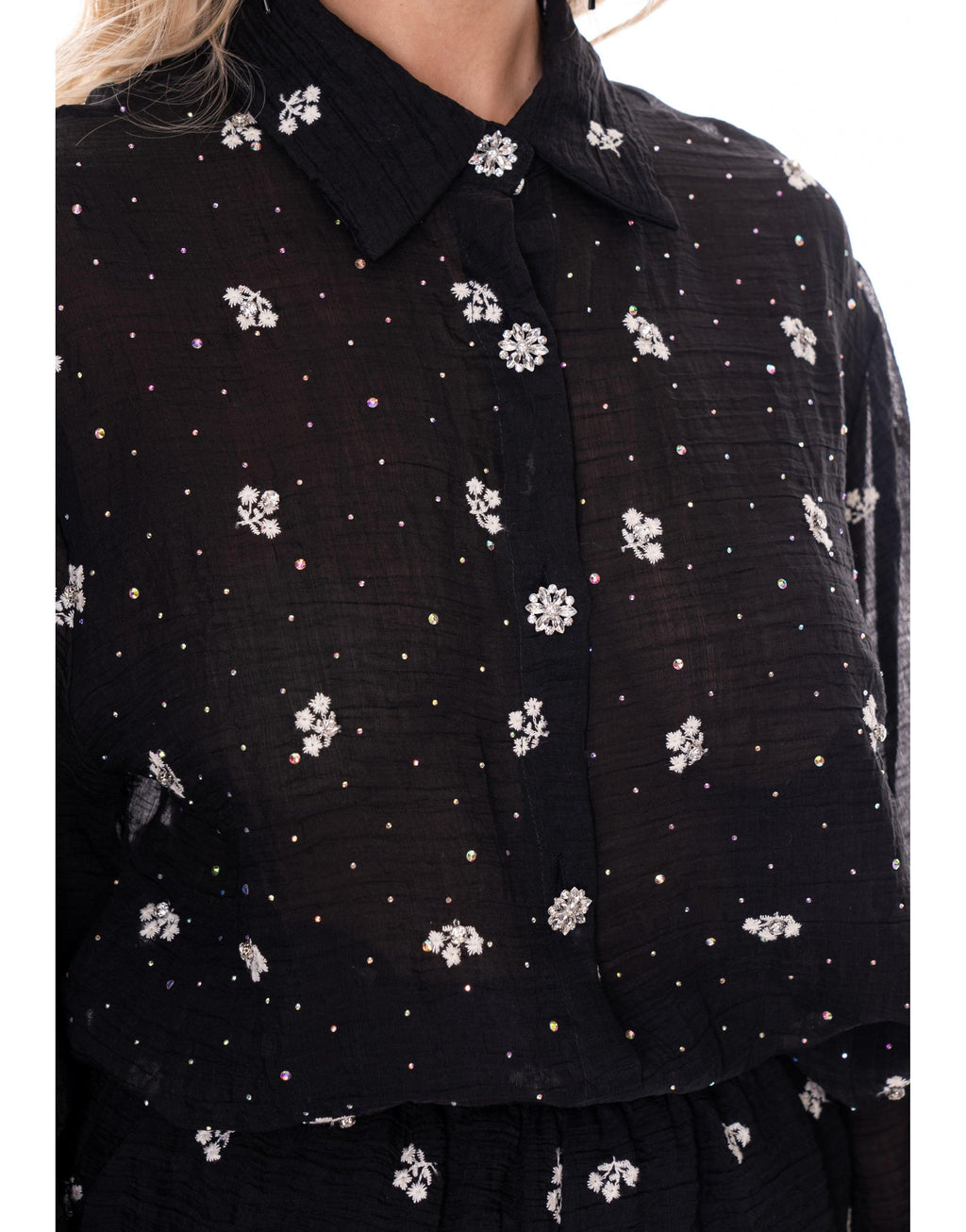 Sheer Floral Button-Down - Black