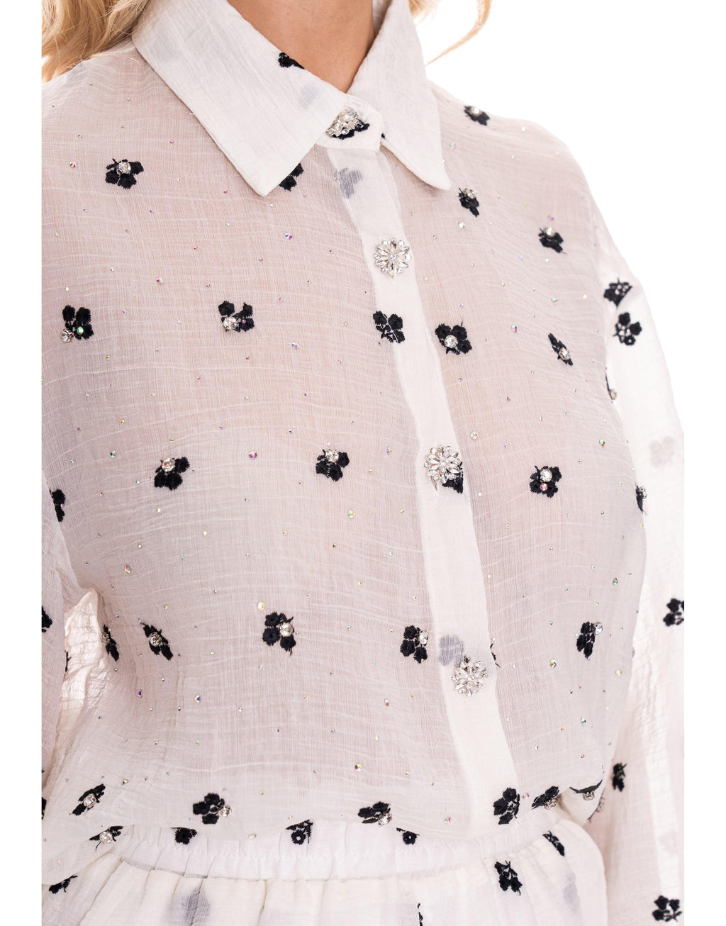 Sheer Floral Button-Down - White