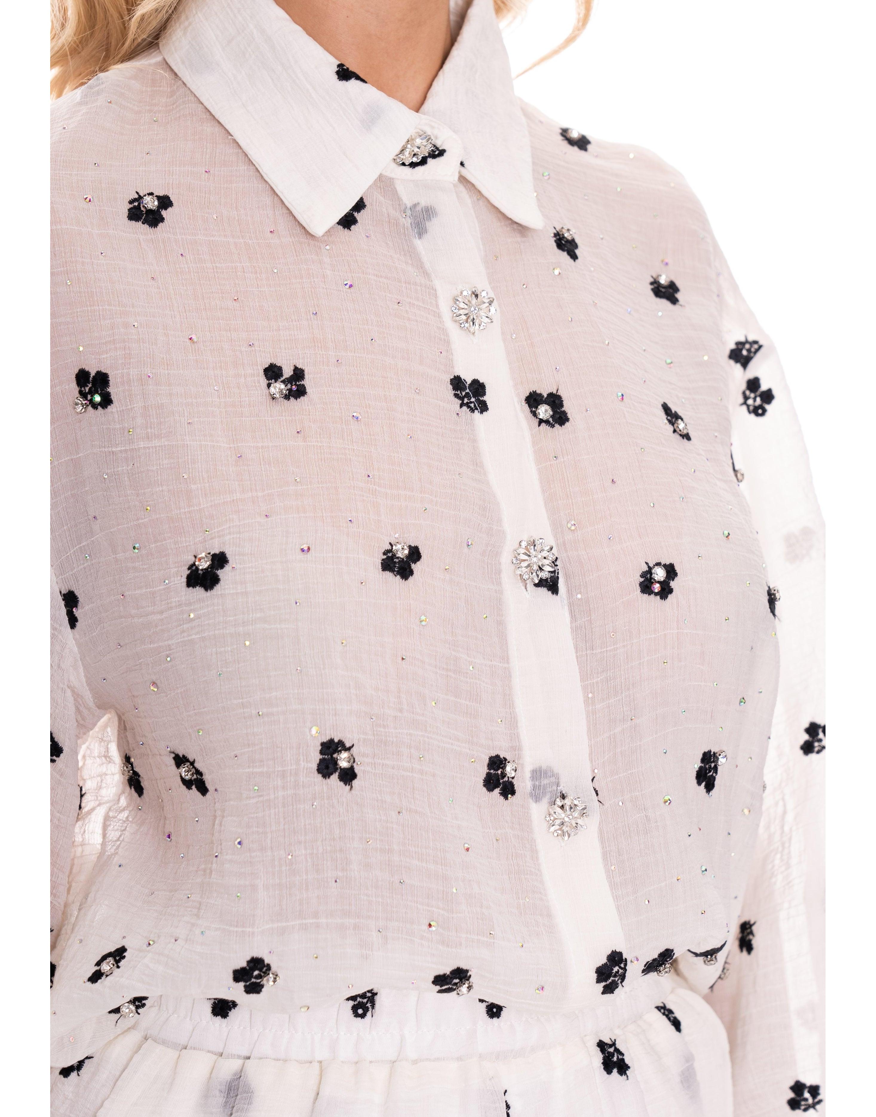 Sheer Floral Button-Down - White