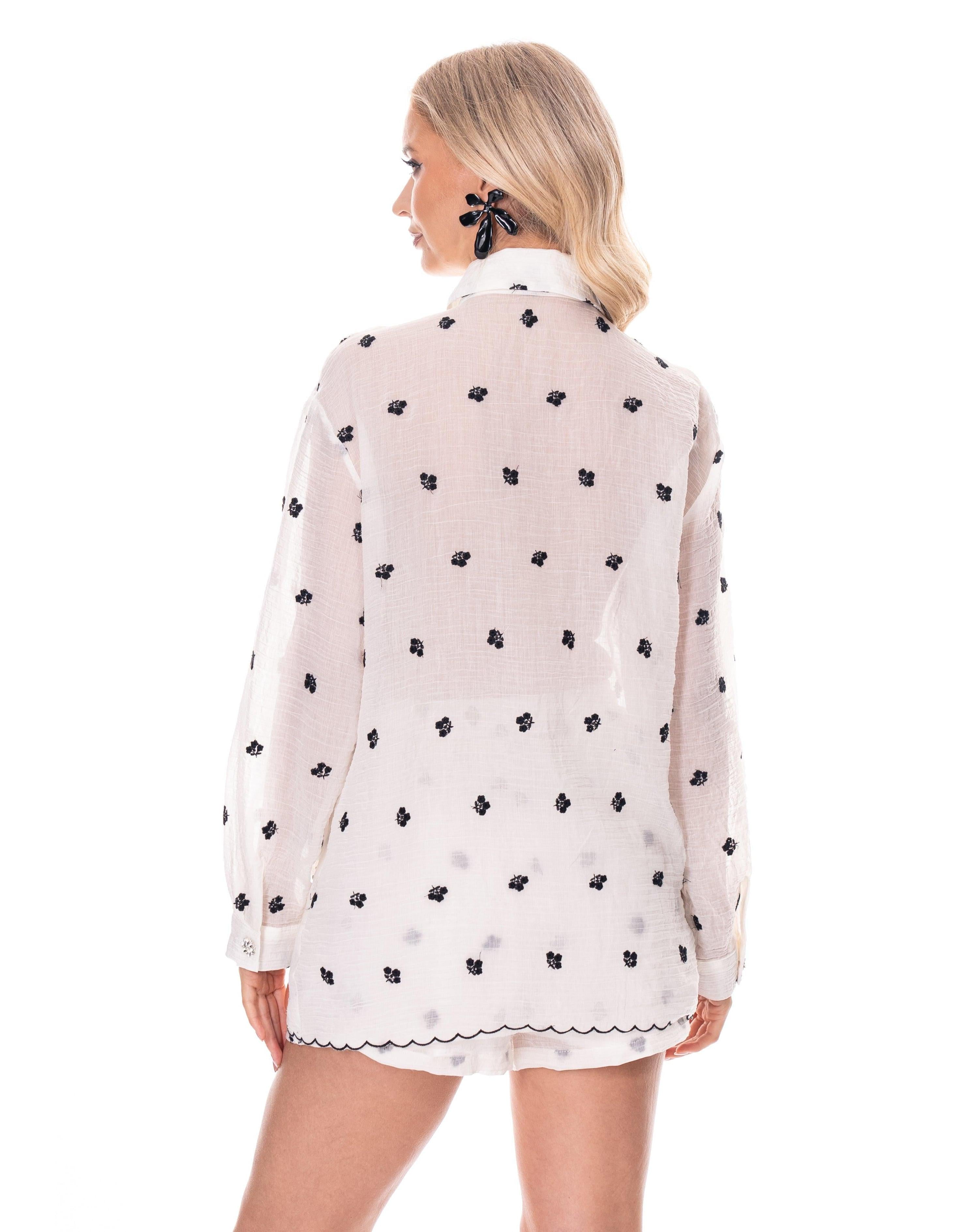 Sheer Floral Button-Down - White