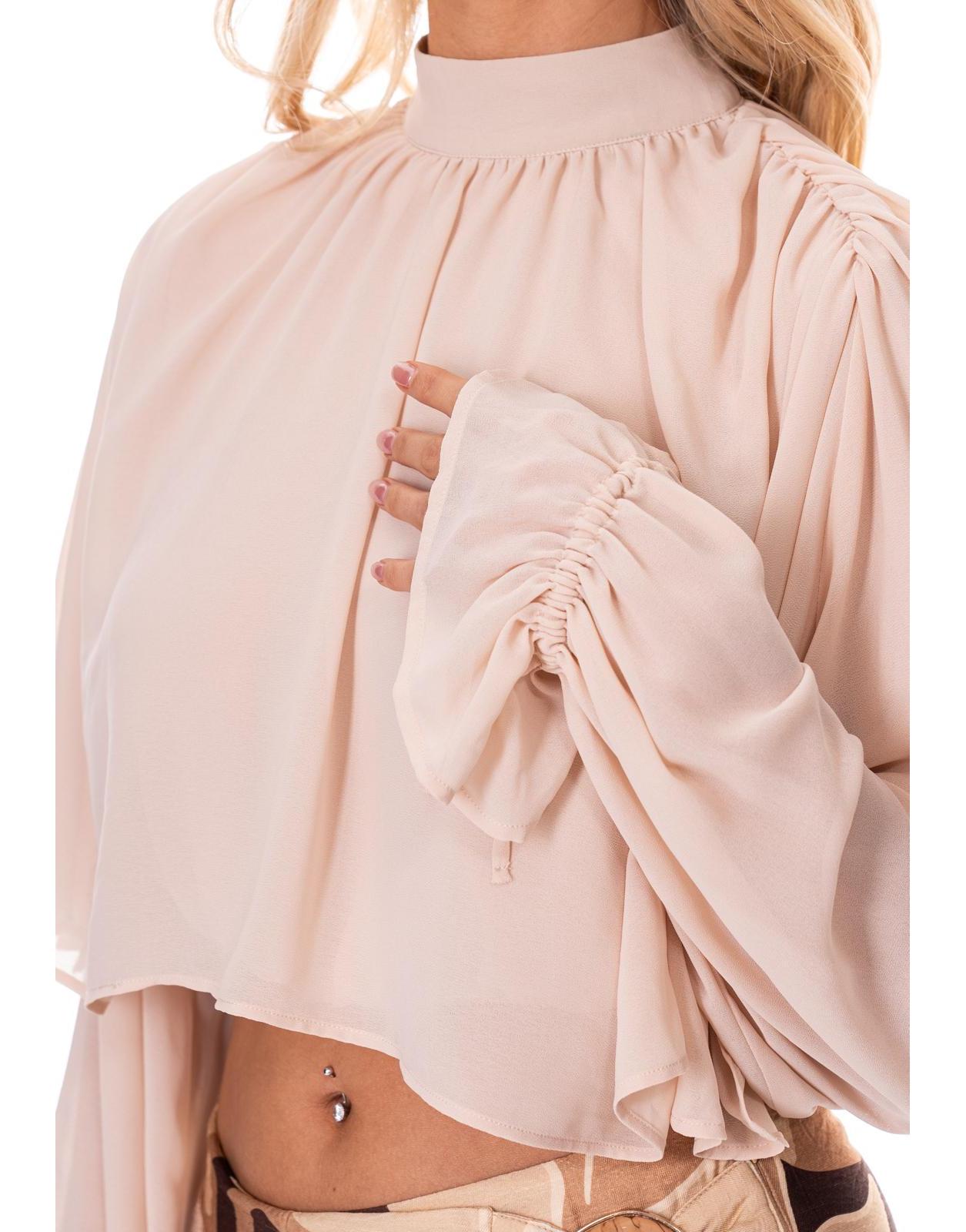 Sheer Sleeve Ruffle Matching Set - Camel