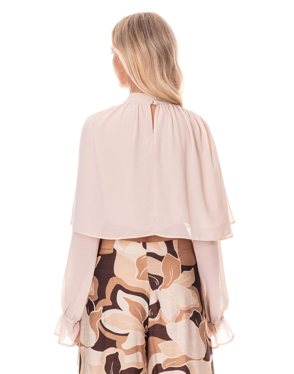 Sheer Sleeve Ruffle Matching Set - Camel