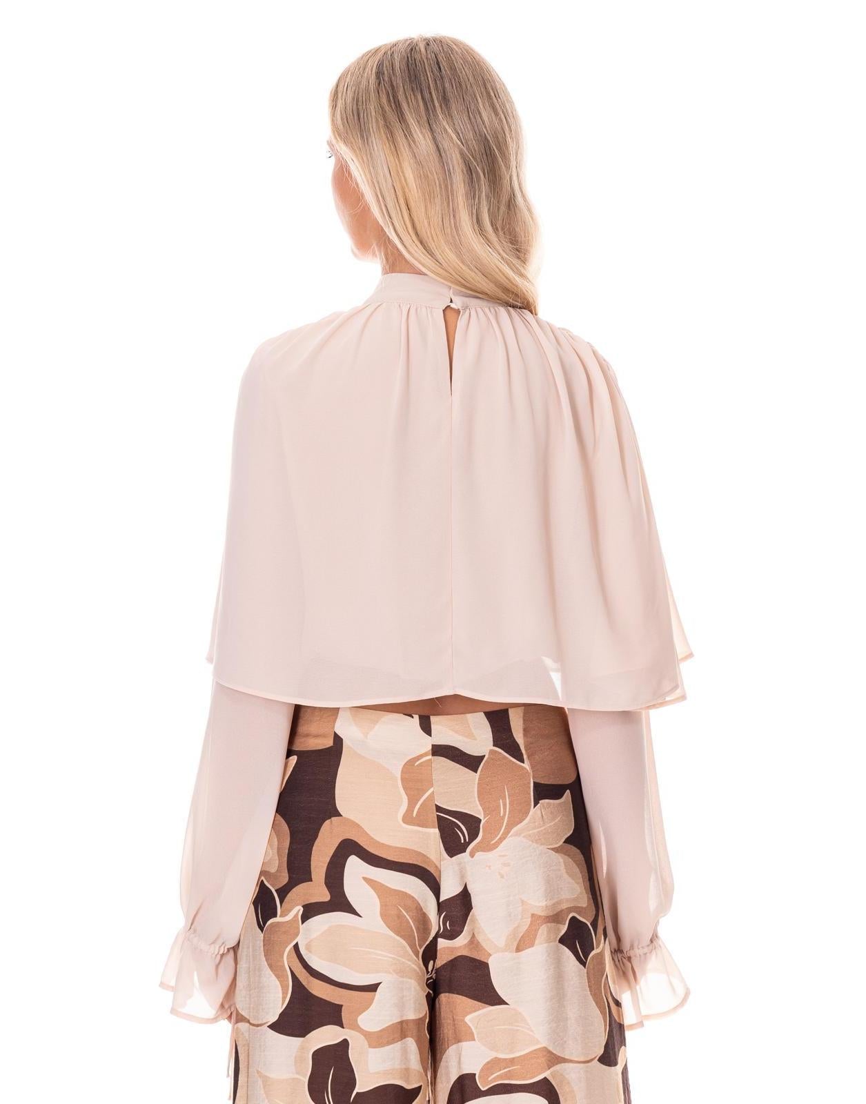 Sheer Sleeve Ruffle Matching Set - Camel