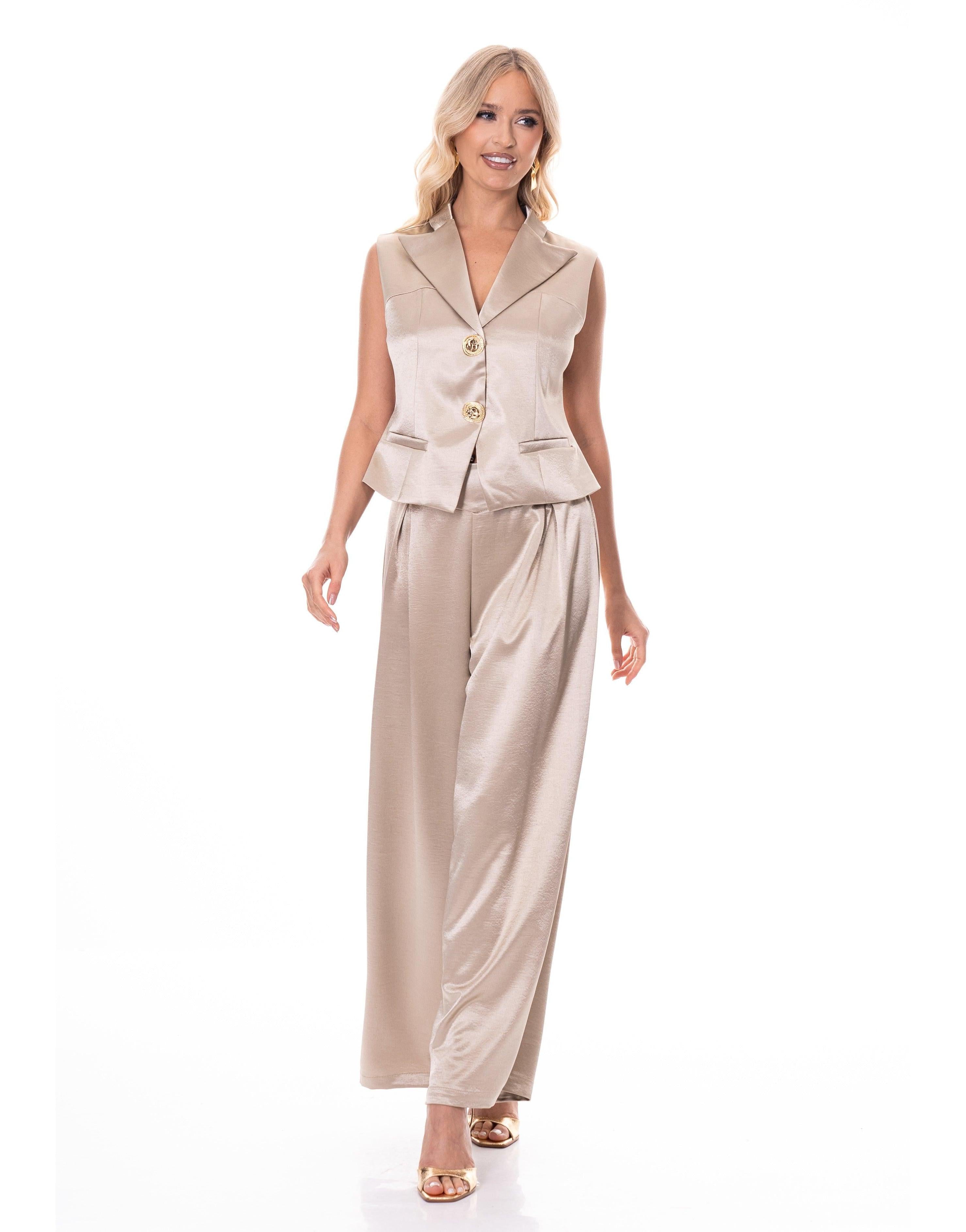 Satin Vest Top - Camel