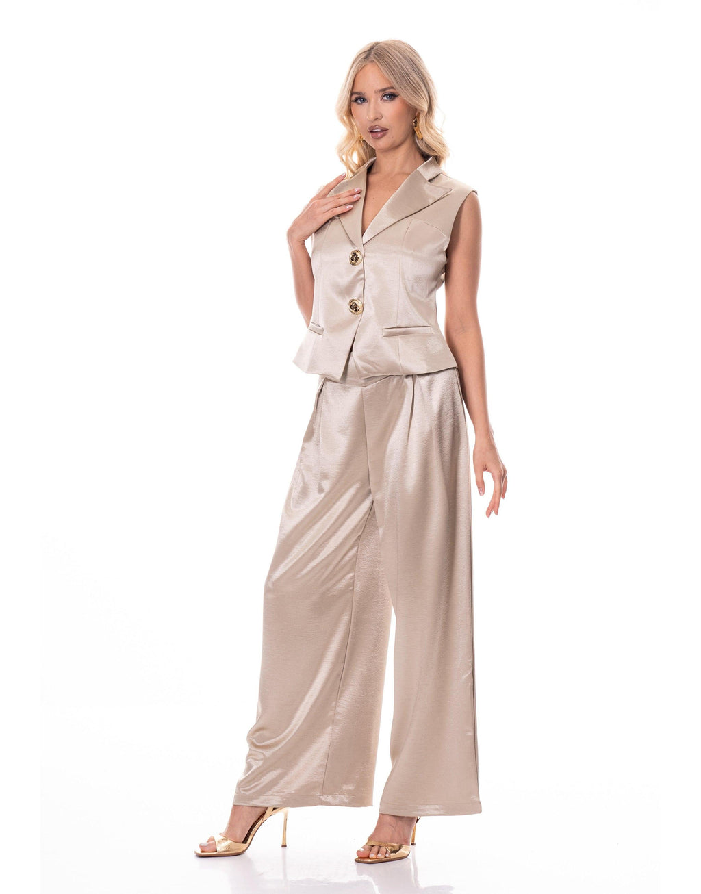 Satin Vest Top - Camel