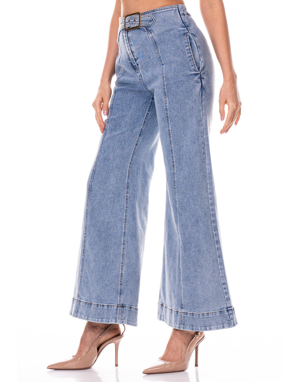 Wide-Leg Denim Jeans - Denim