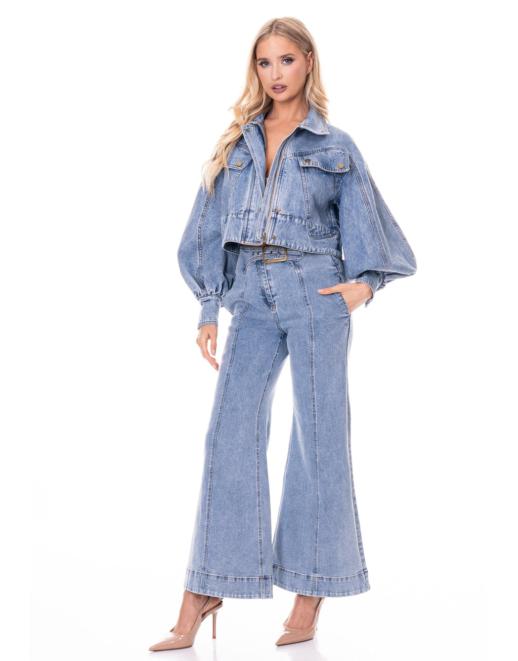 Wide-Leg Denim Jeans - Denim
