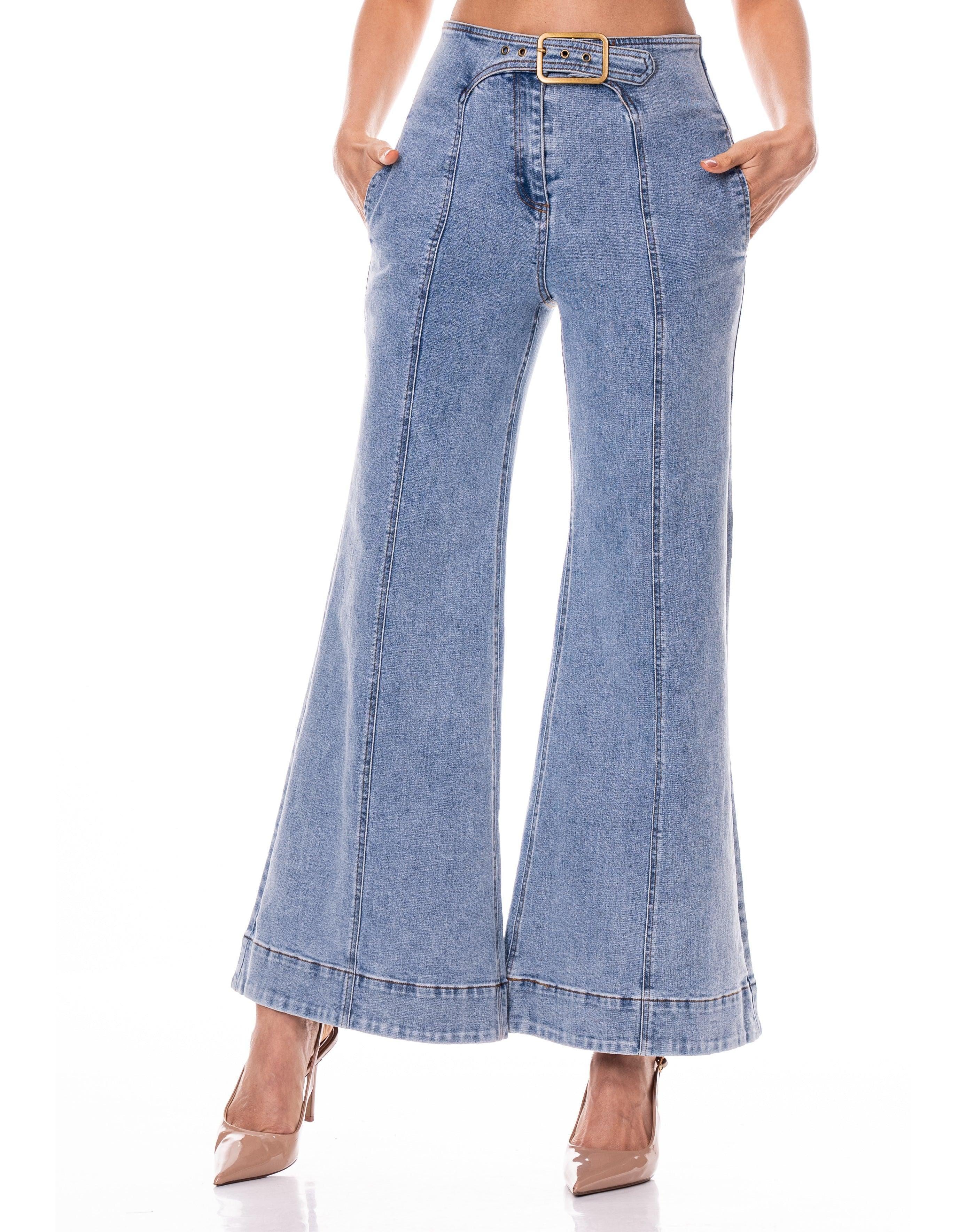 Wide-Leg Denim Jeans - Denim