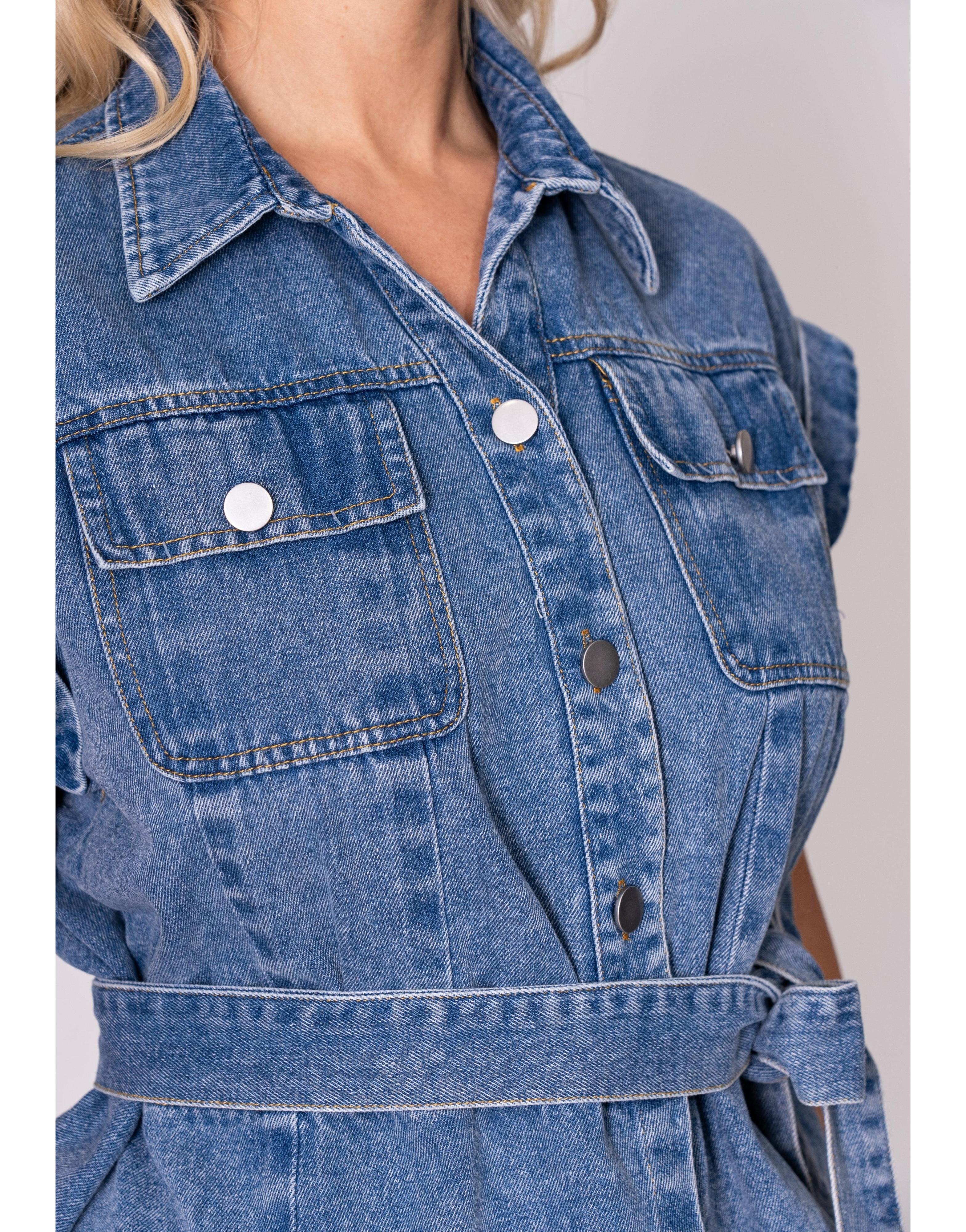 Denim Belted Button-Down Top - Denim