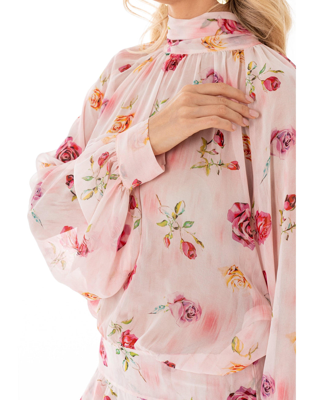 Floral High-Neck Mini Dress - Pink