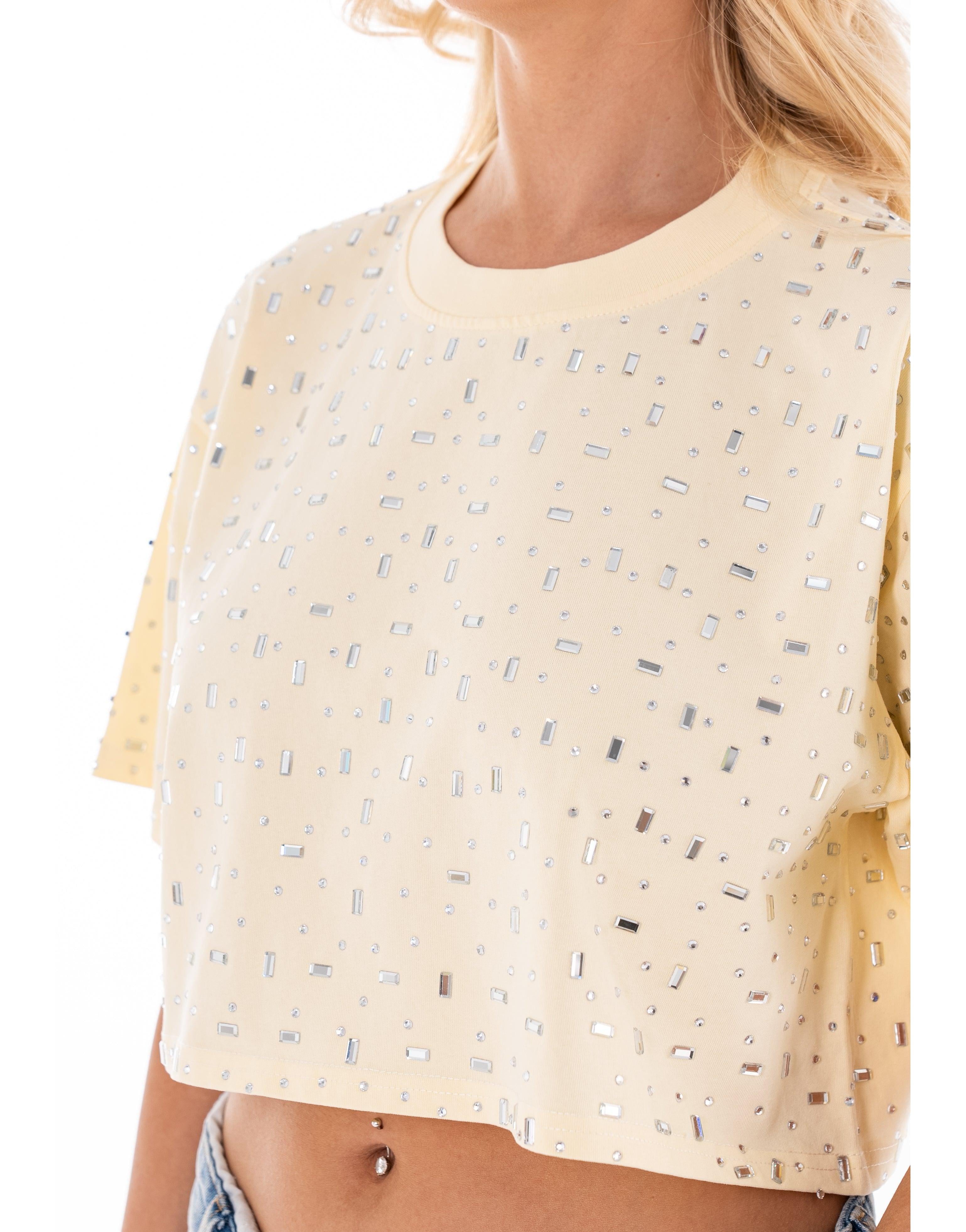 Speckled Short Sleeve Crop Top - Beige