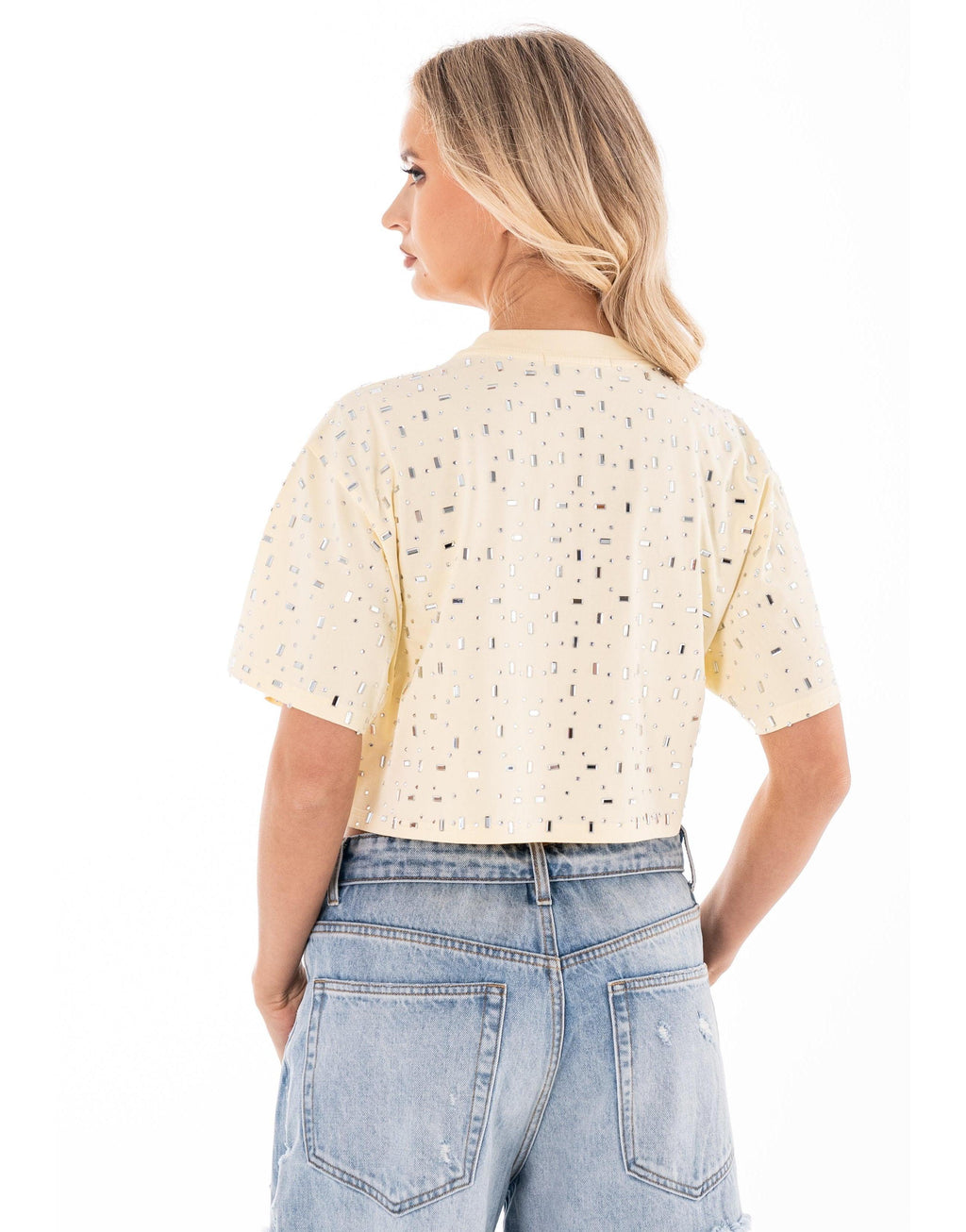 Speckled Short Sleeve Crop Top - Beige