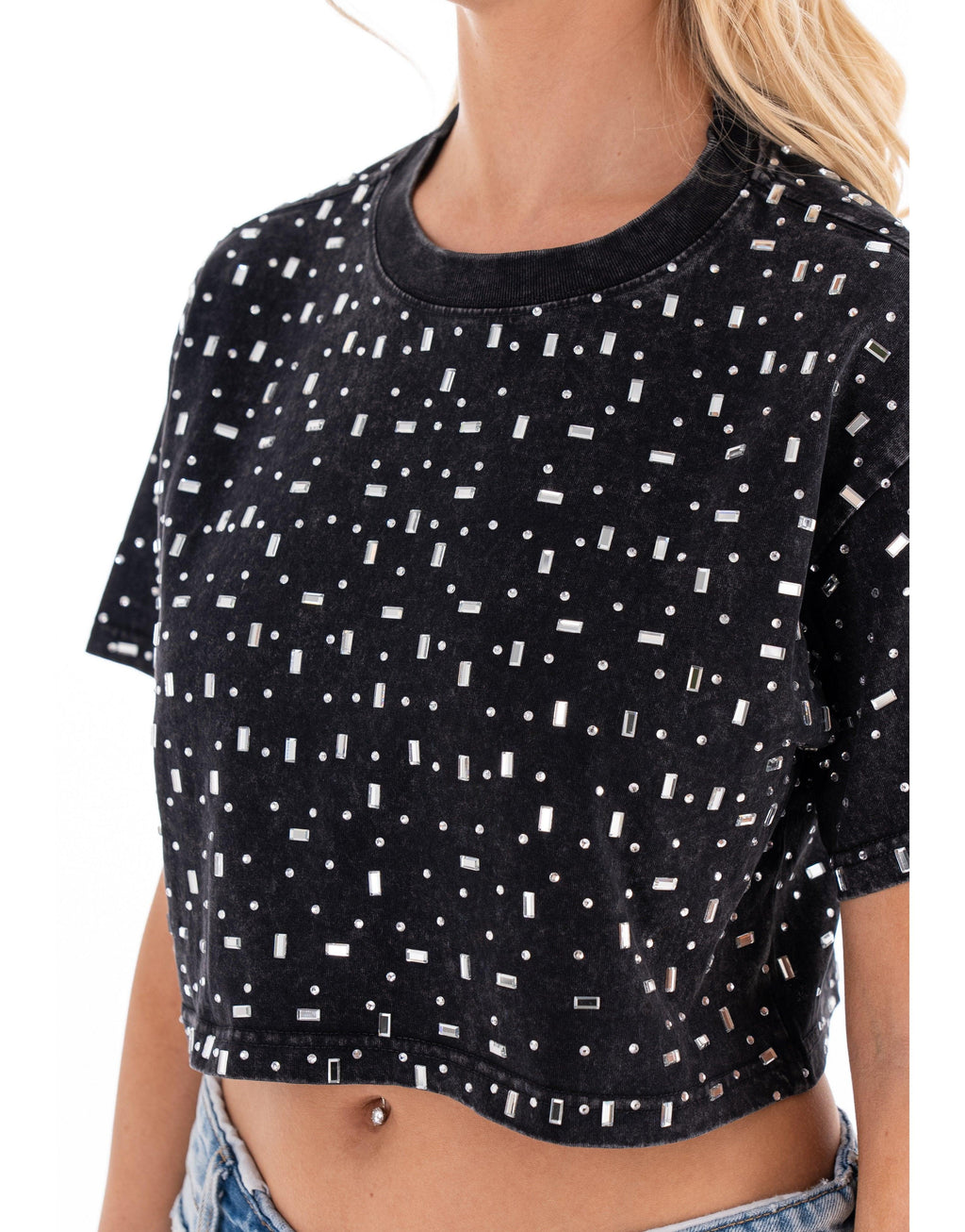 Speckled Short Sleeve Crop Top - Black
