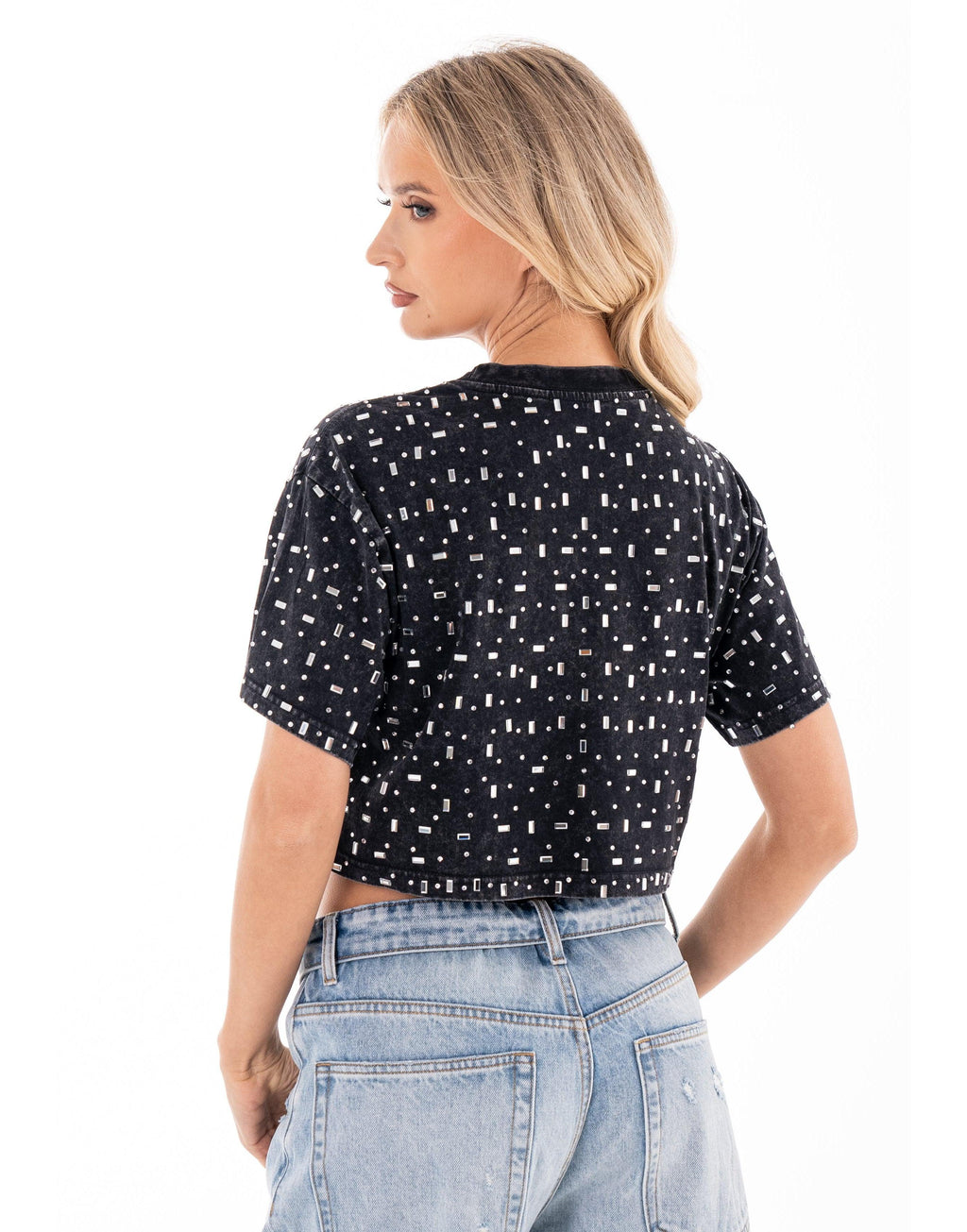 Speckled Short Sleeve Crop Top - Black