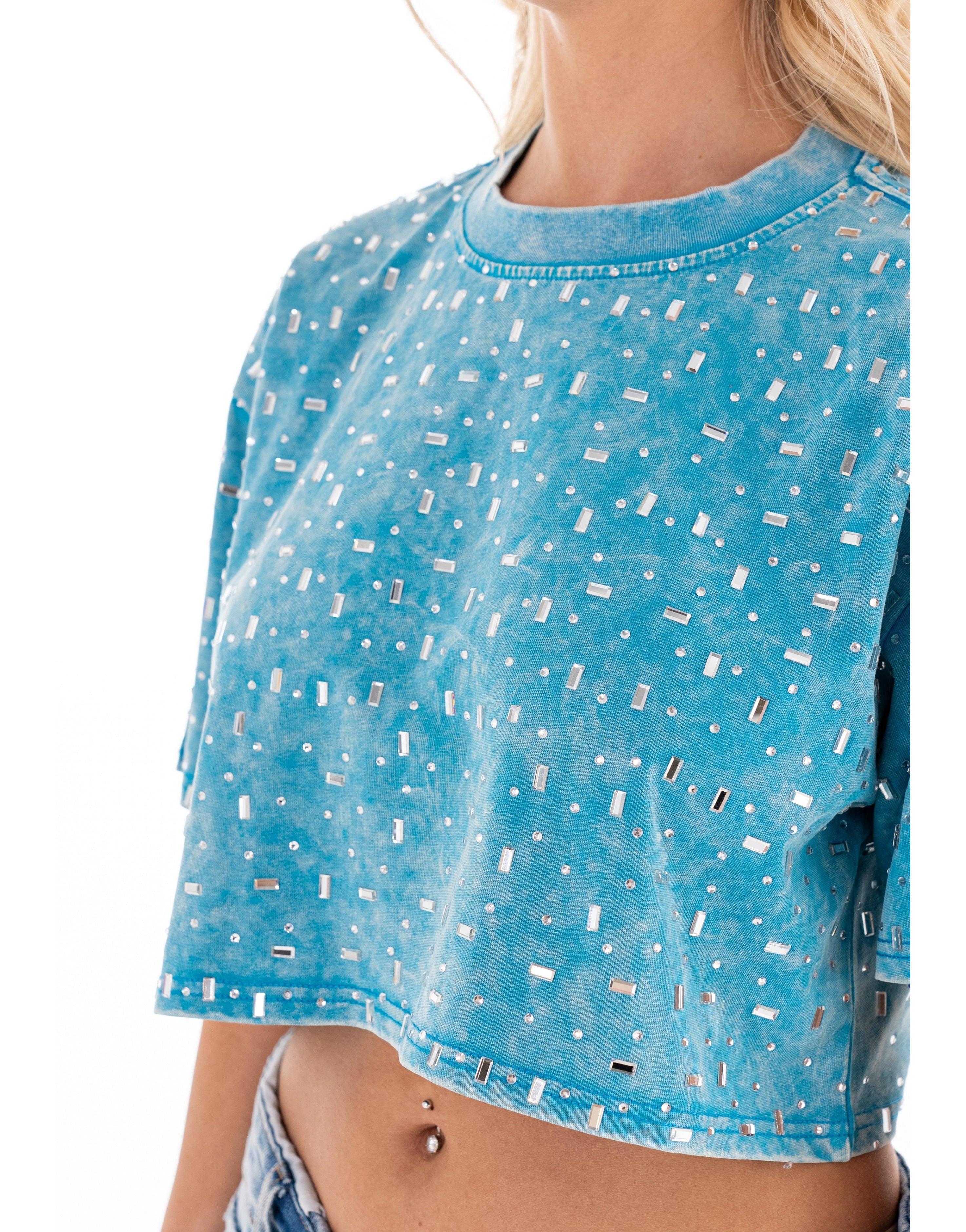 Speckled Short Sleeve Crop Top - Blue