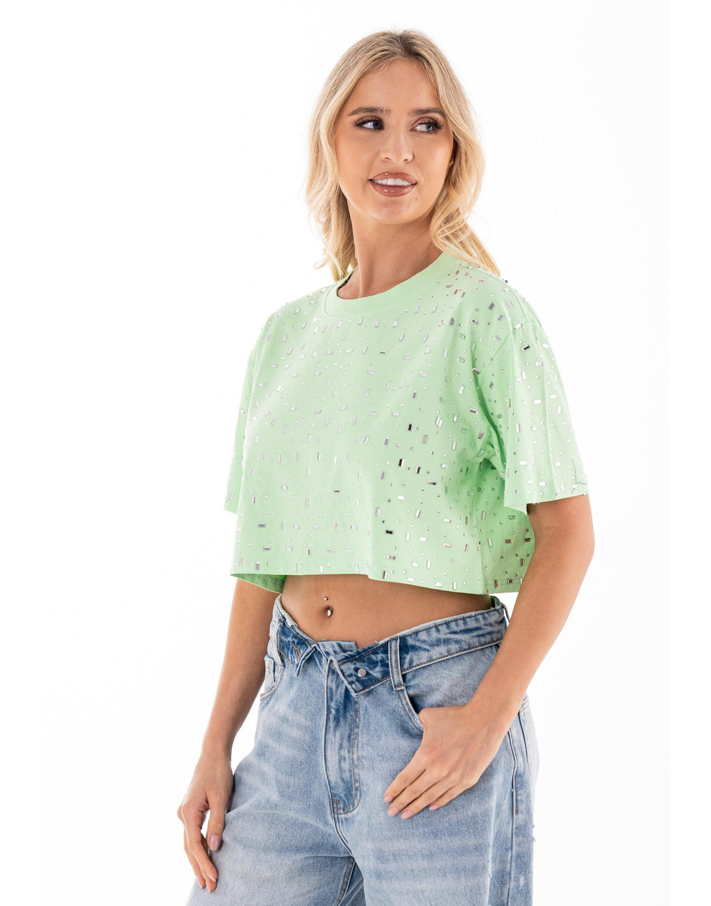 Speckled Short Sleeve Crop Top - Green