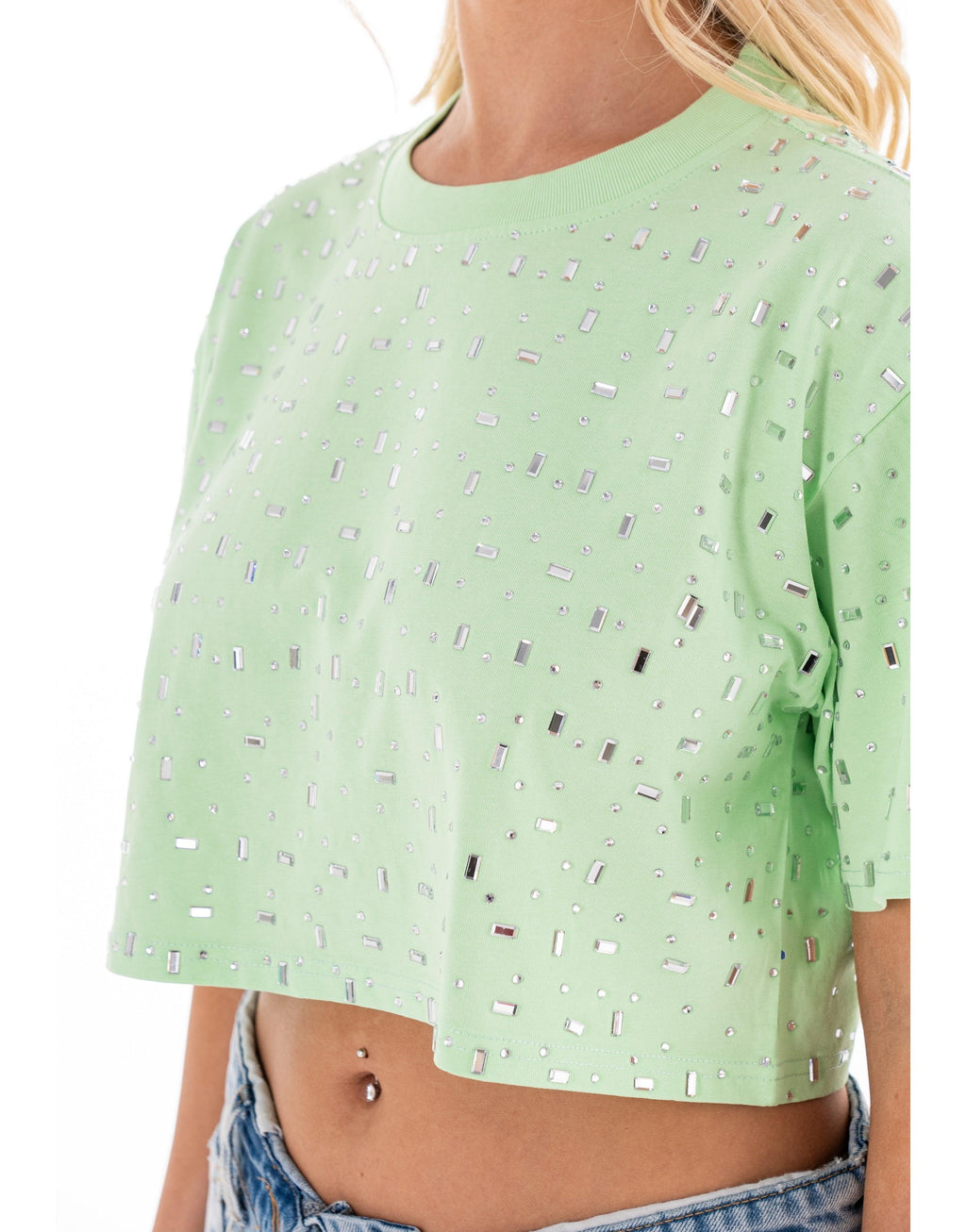 Speckled Short Sleeve Crop Top - Green