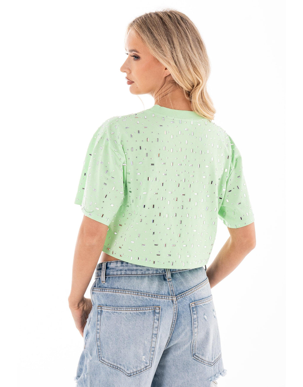 Speckled Short Sleeve Crop Top - Green