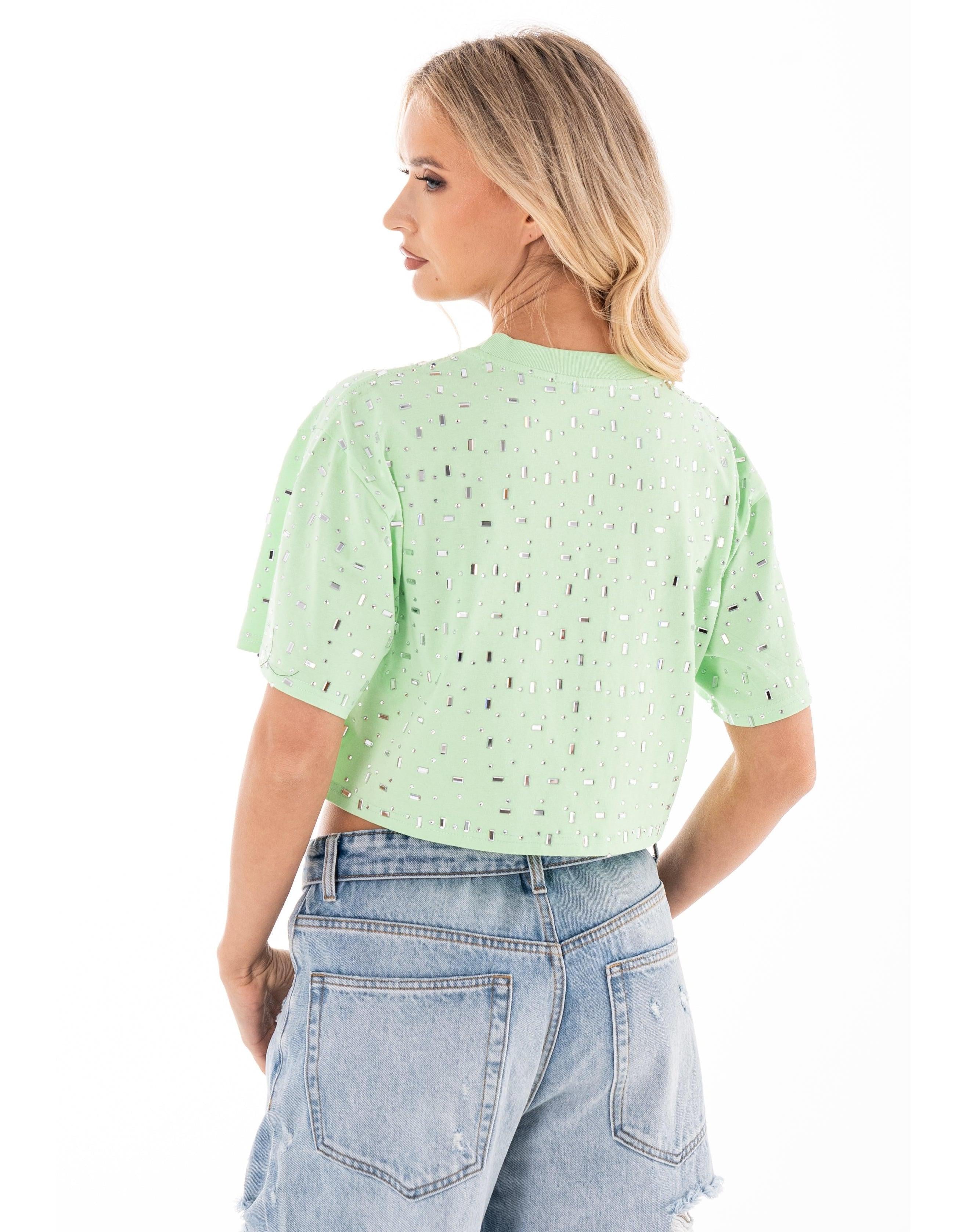 Speckled Short Sleeve Crop Top - Green