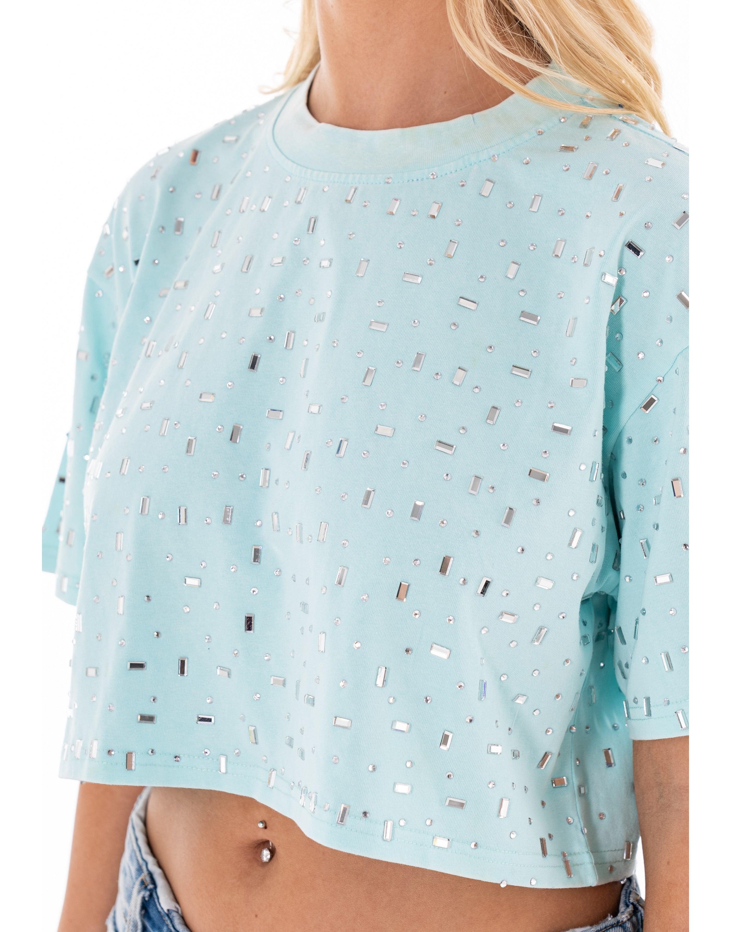 Speckled Short Sleeve Crop Top - Light Blue