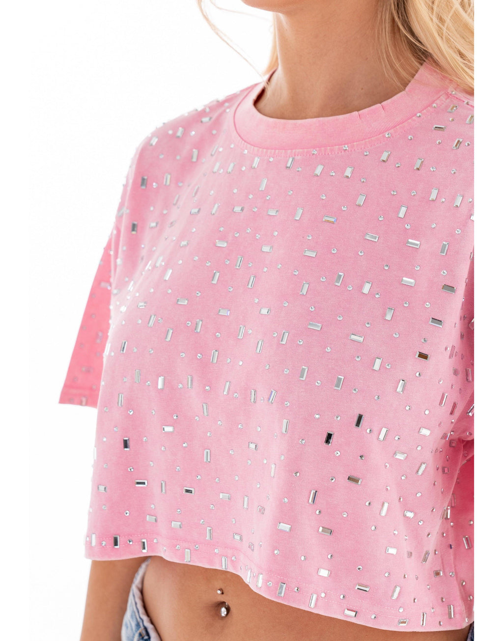 Speckled Short Sleeve Crop Top - Pink
