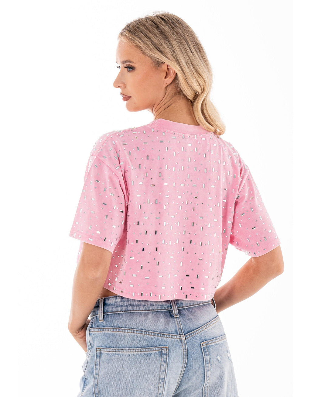 Speckled Short Sleeve Crop Top - Pink