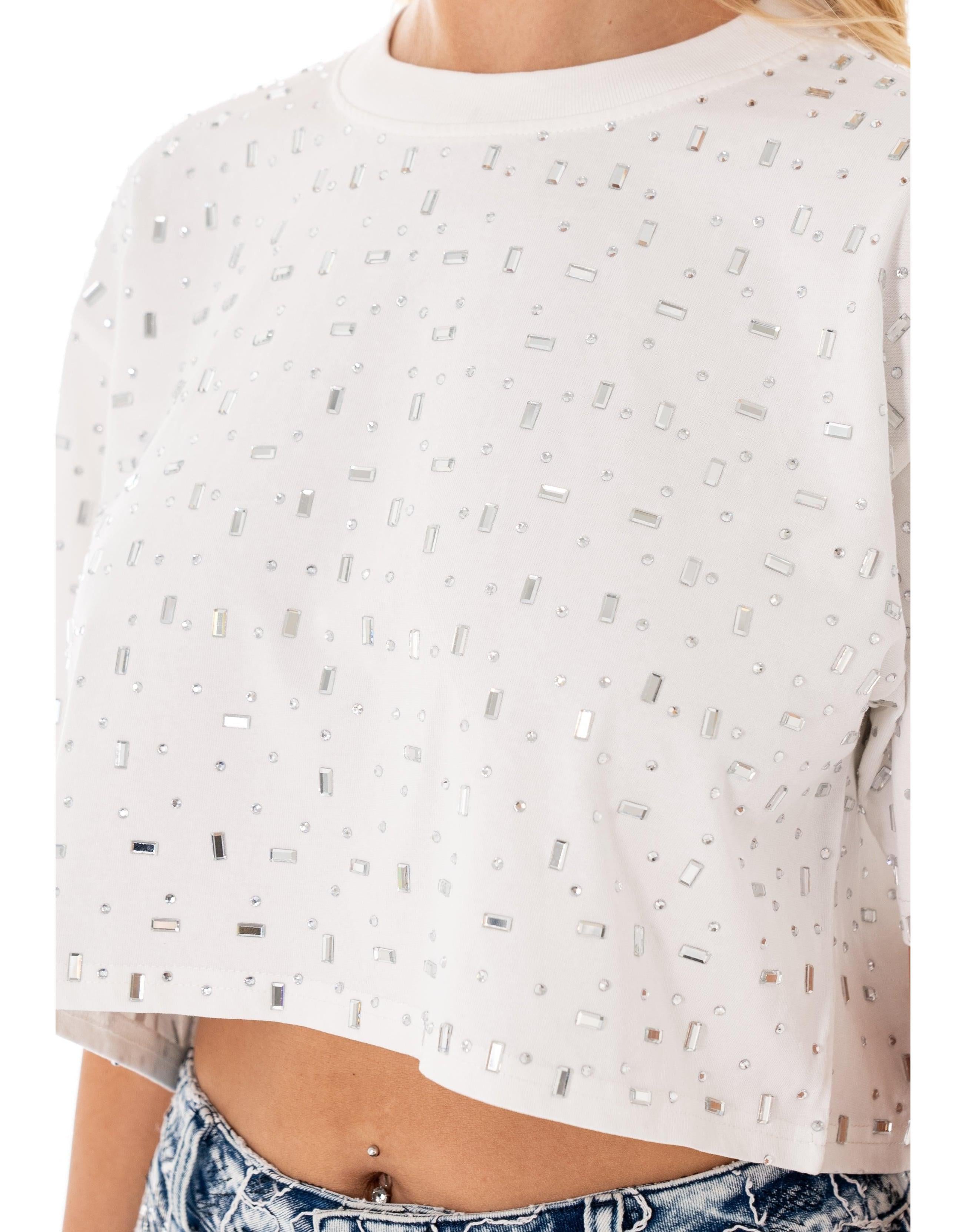 Speckled Short Sleeve Crop Top - White