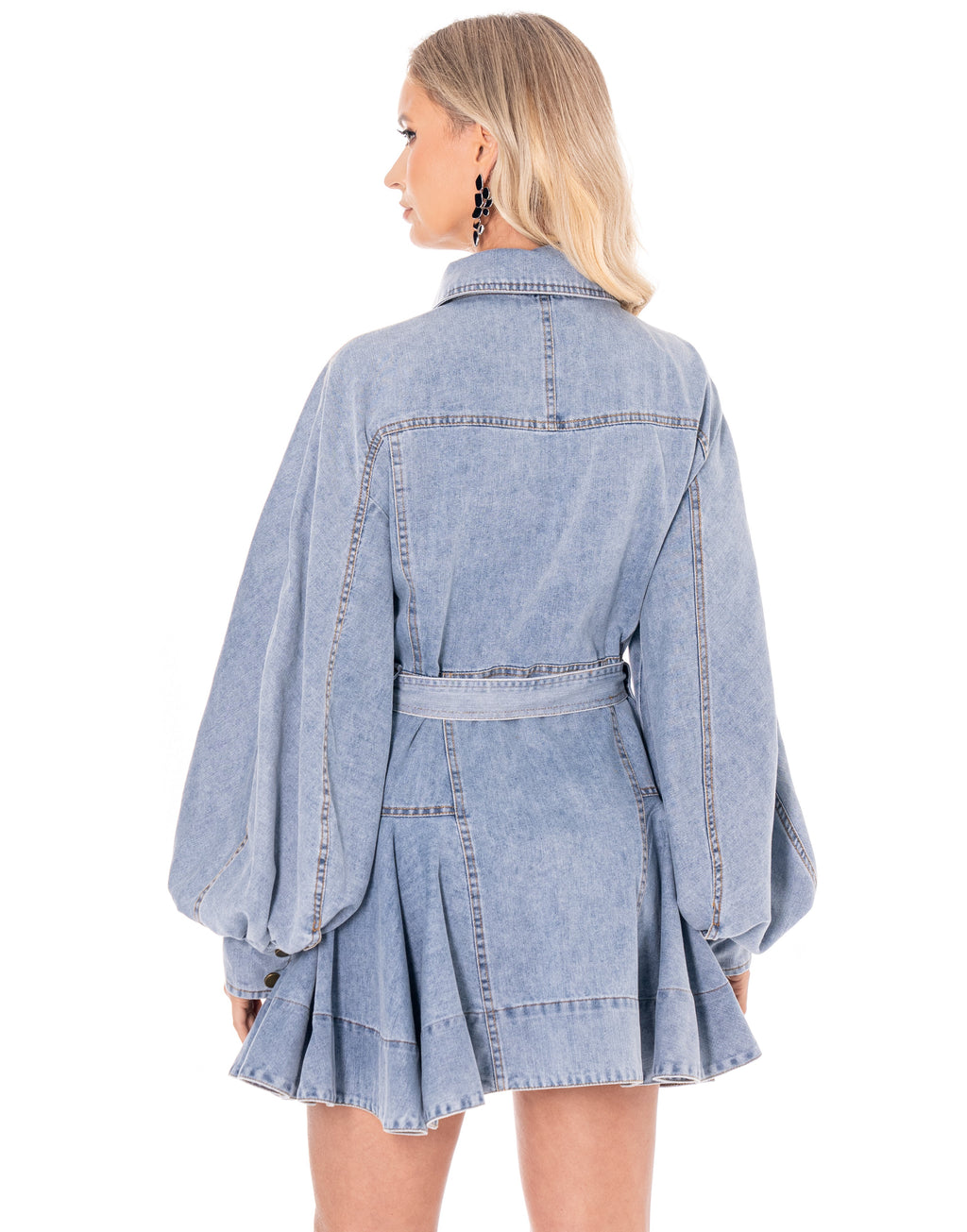 Denim Mini Shirt Dress - Light Denim