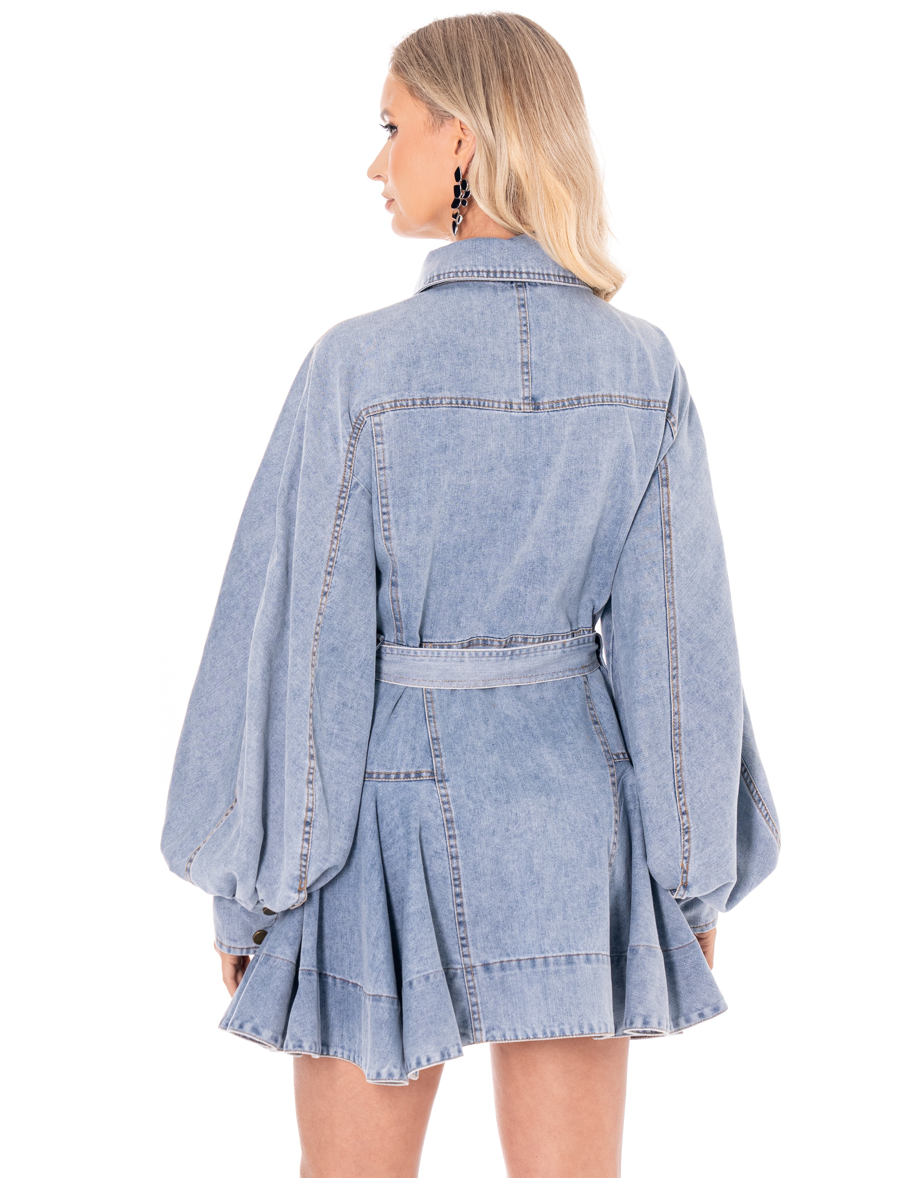 Denim Mini Shirt Dress - Light Denim