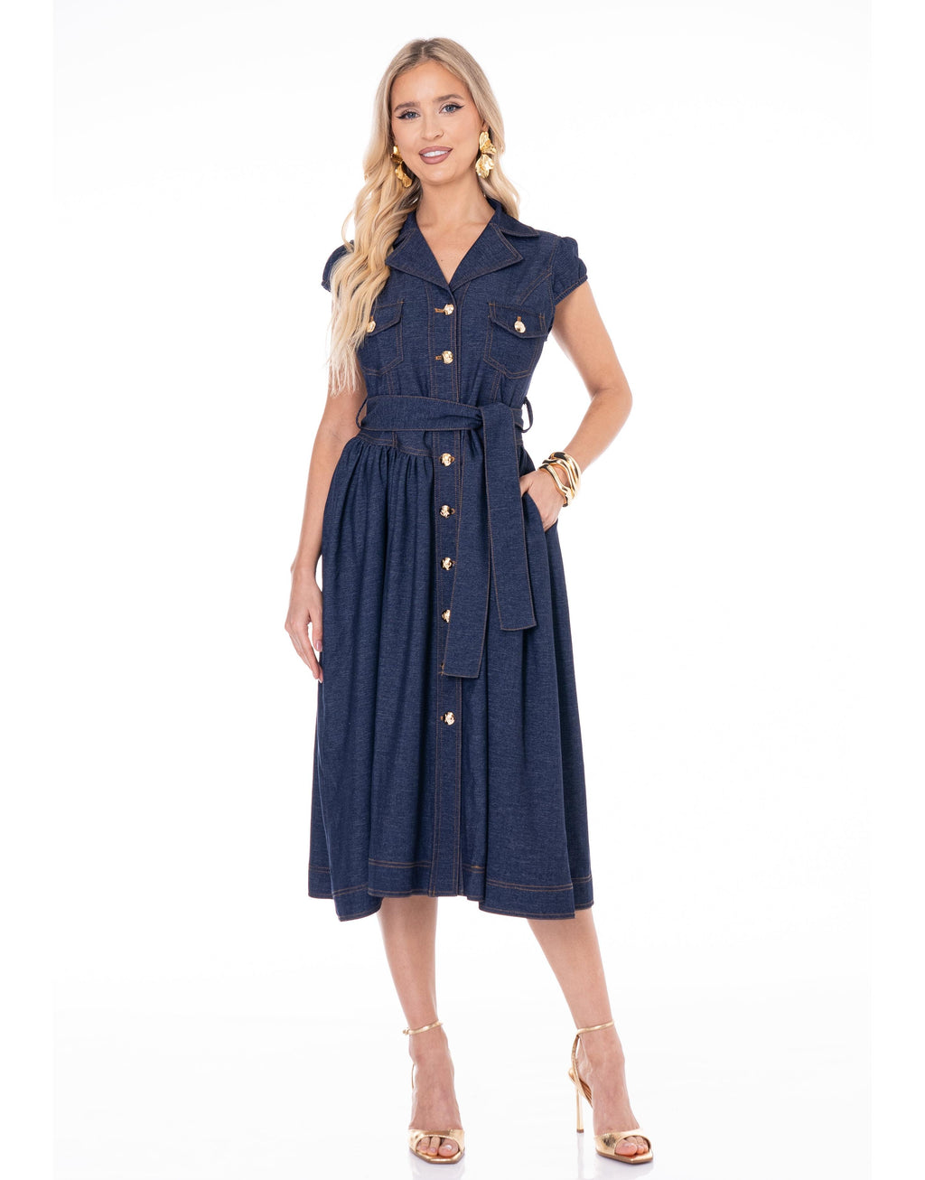 Button-Up Denim Midi Dress - Denim