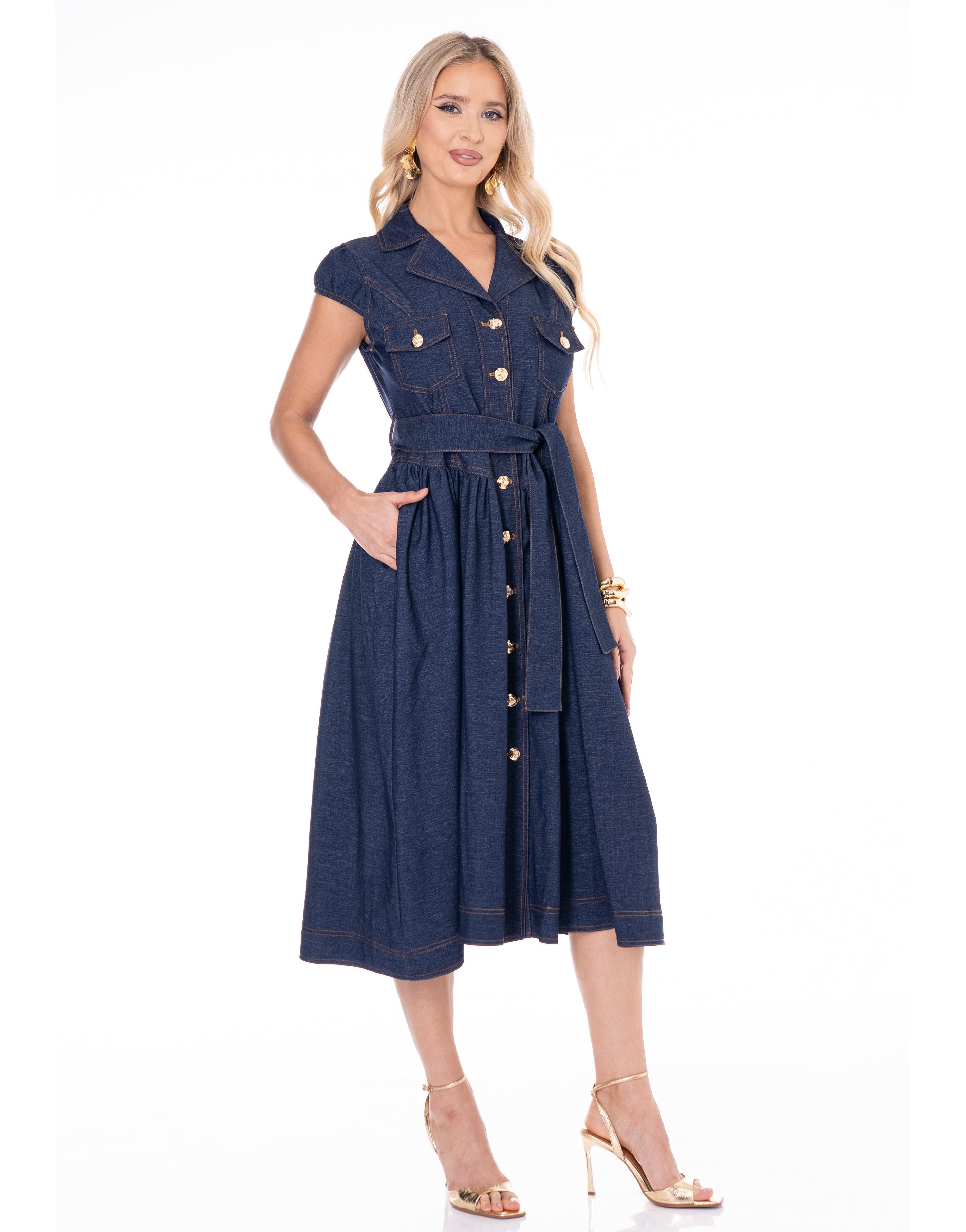 Button-Up Denim Midi Dress - Denim