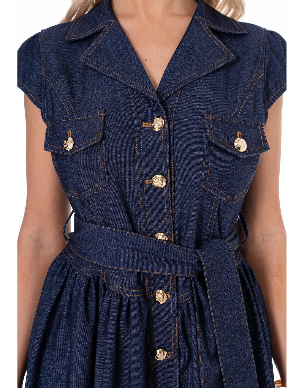 Button-Up Denim Midi Dress - Denim
