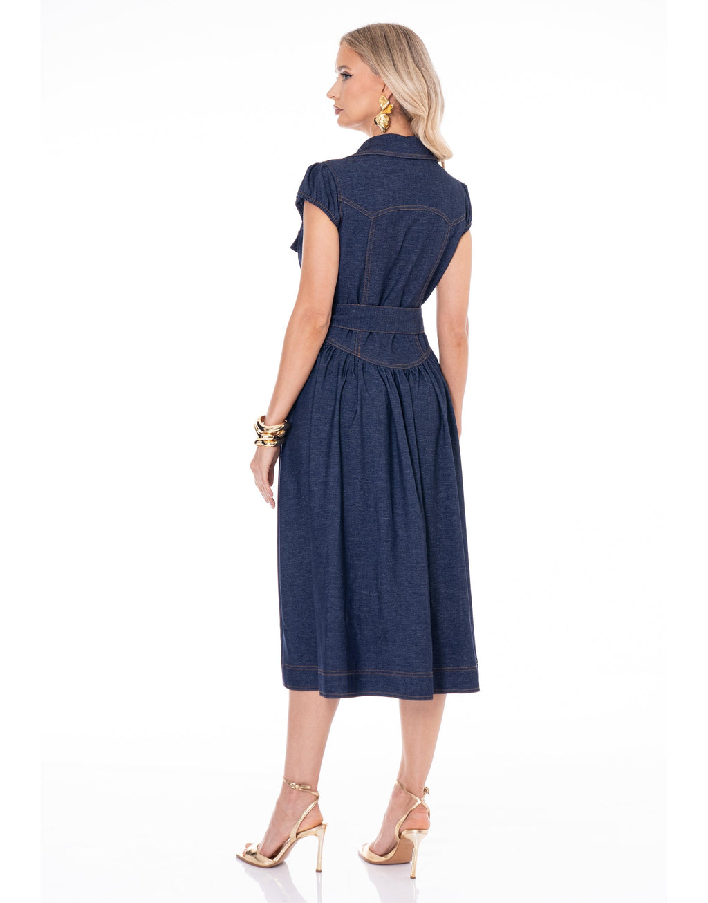 Button-Up Denim Midi Dress - Denim