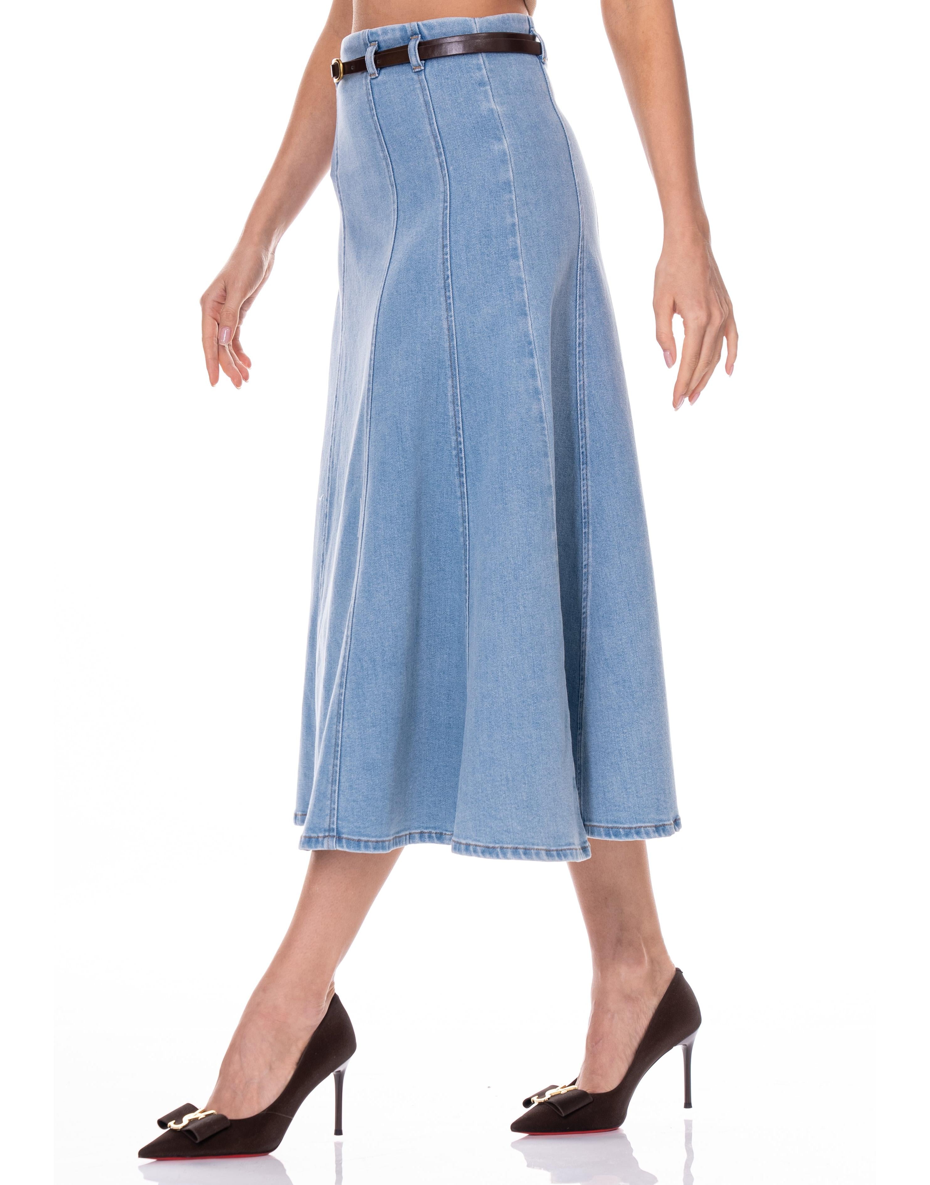 Denim Midi Skirt - Denim